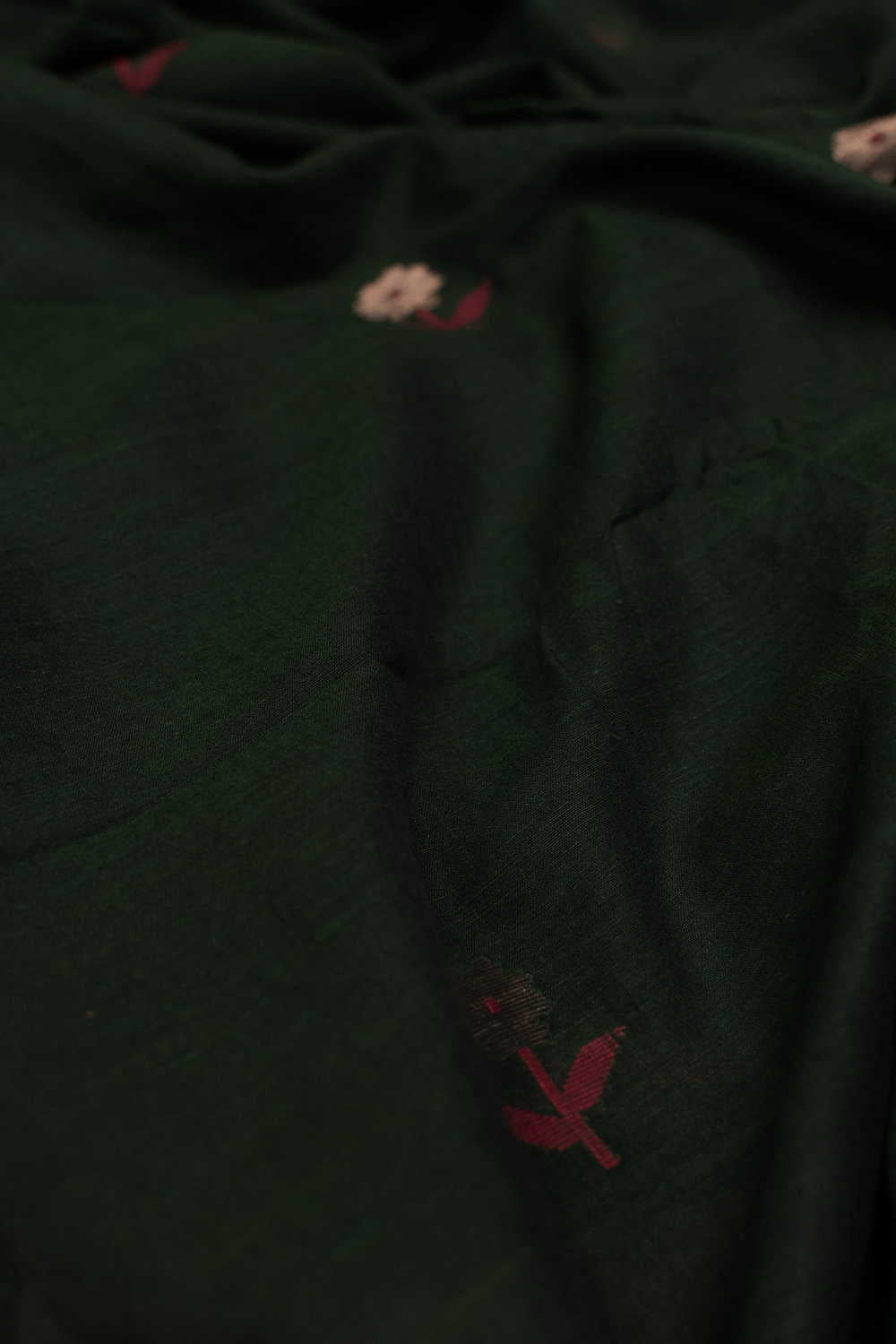Zari Floral Butti on Green Jamdani Cotton Fabric