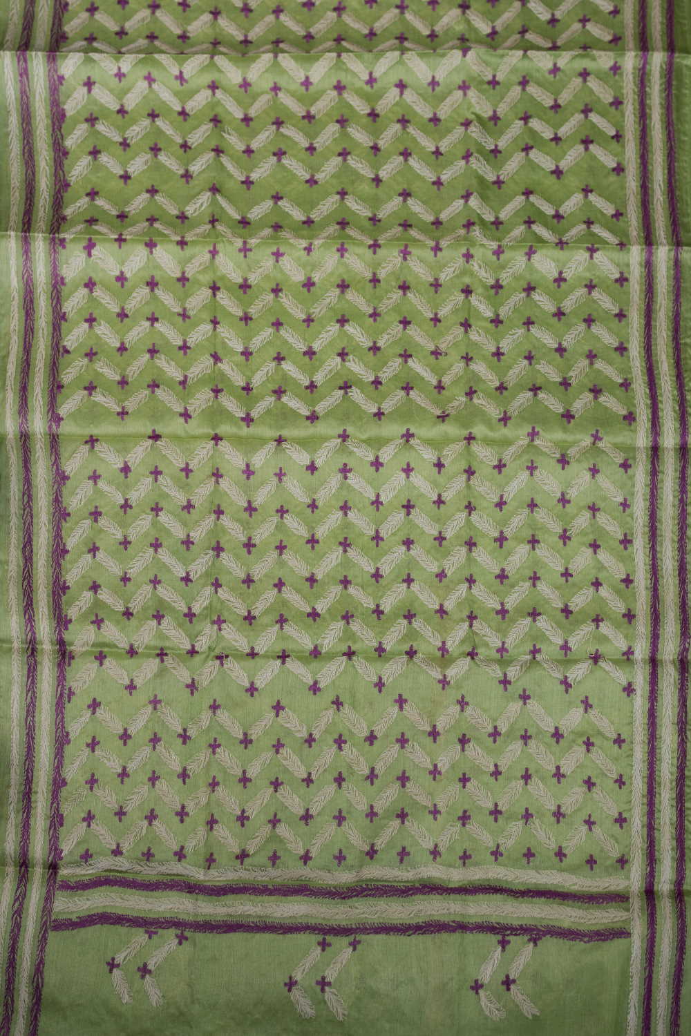 Pear Green Kantha Silk Dupatta