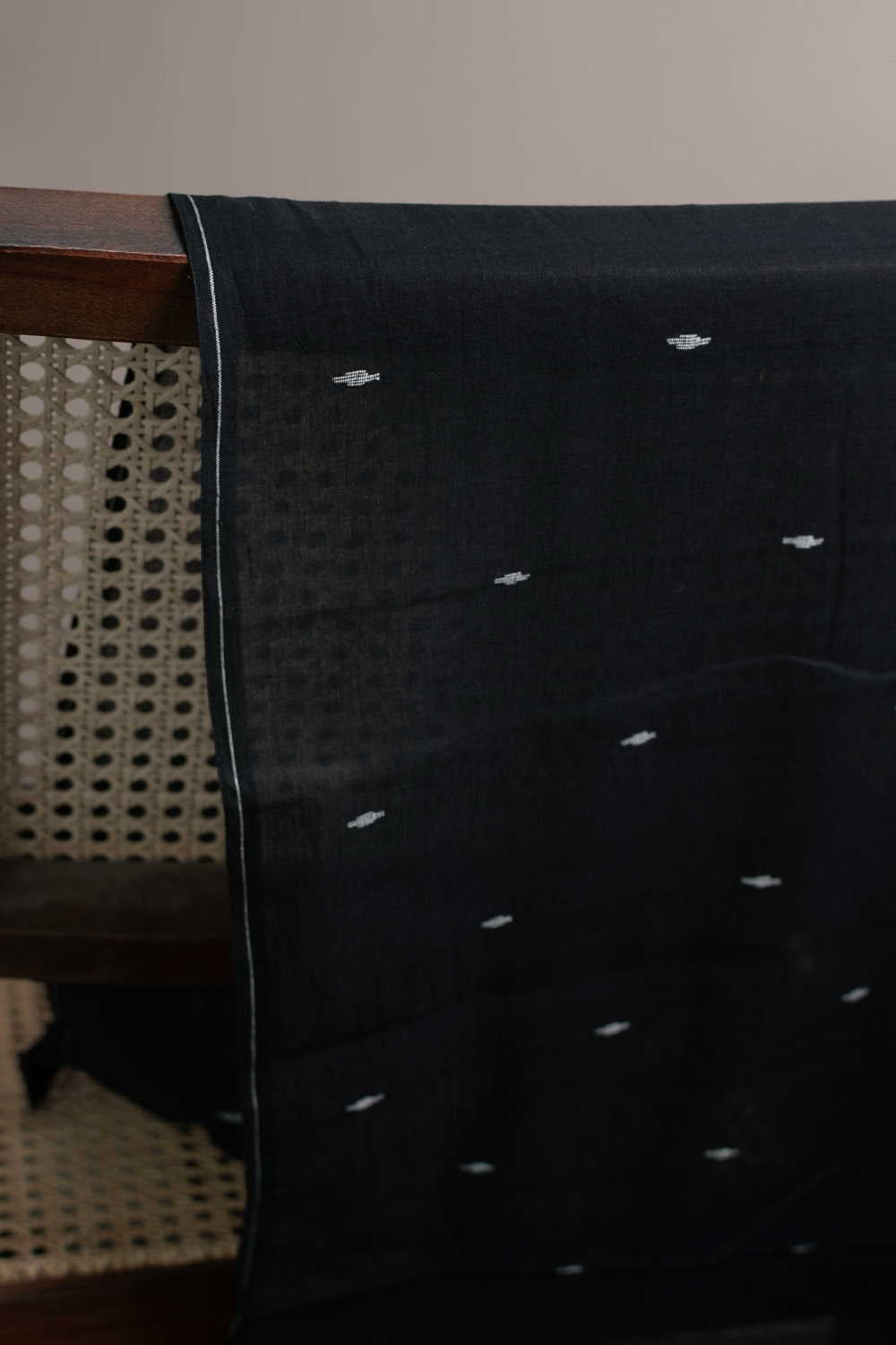 Black with Tiny Butta Jamdani Cotton Fabric