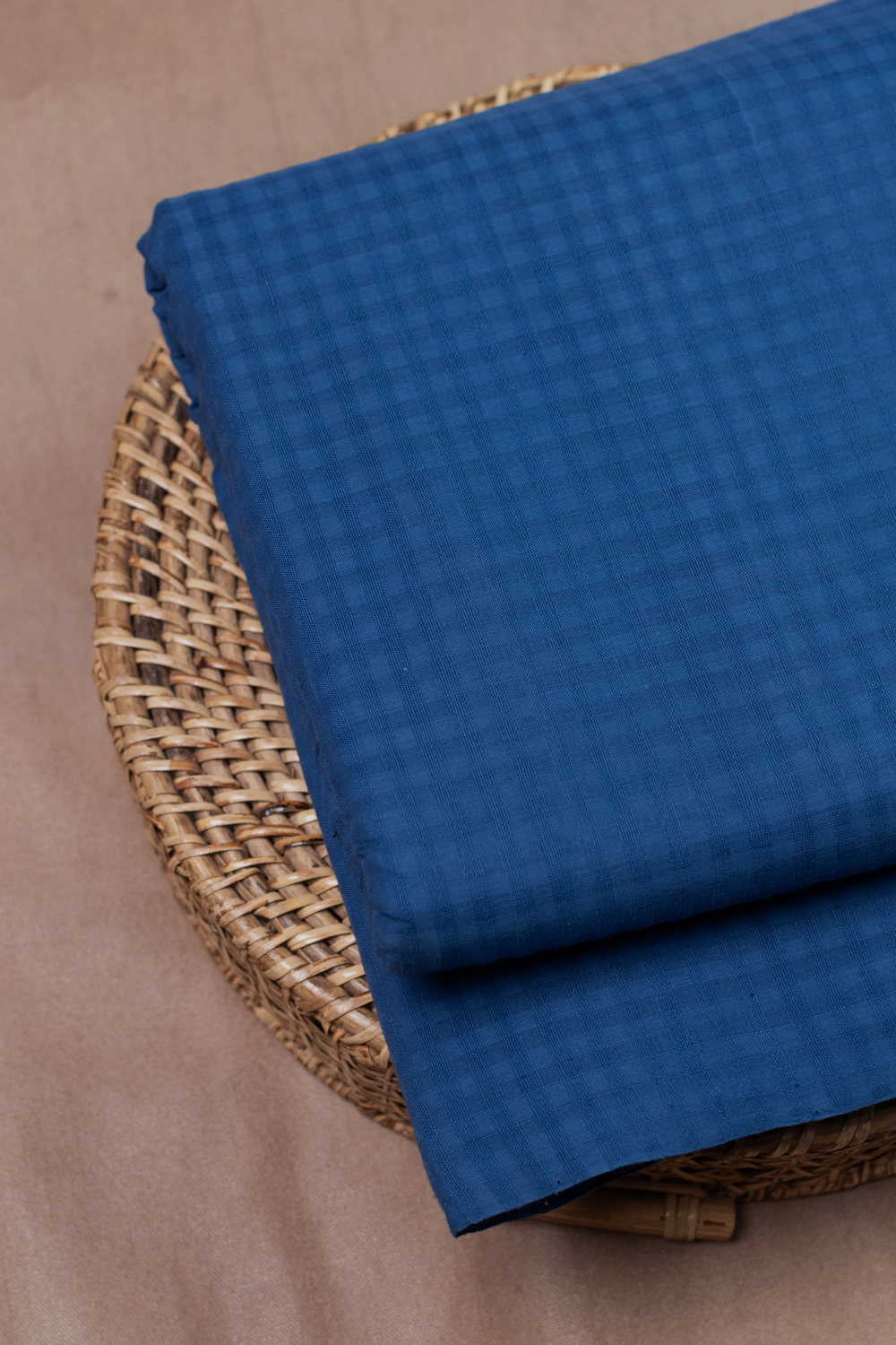 Dark Blue Mangalagiri Boddu Checks Cotton Fabric