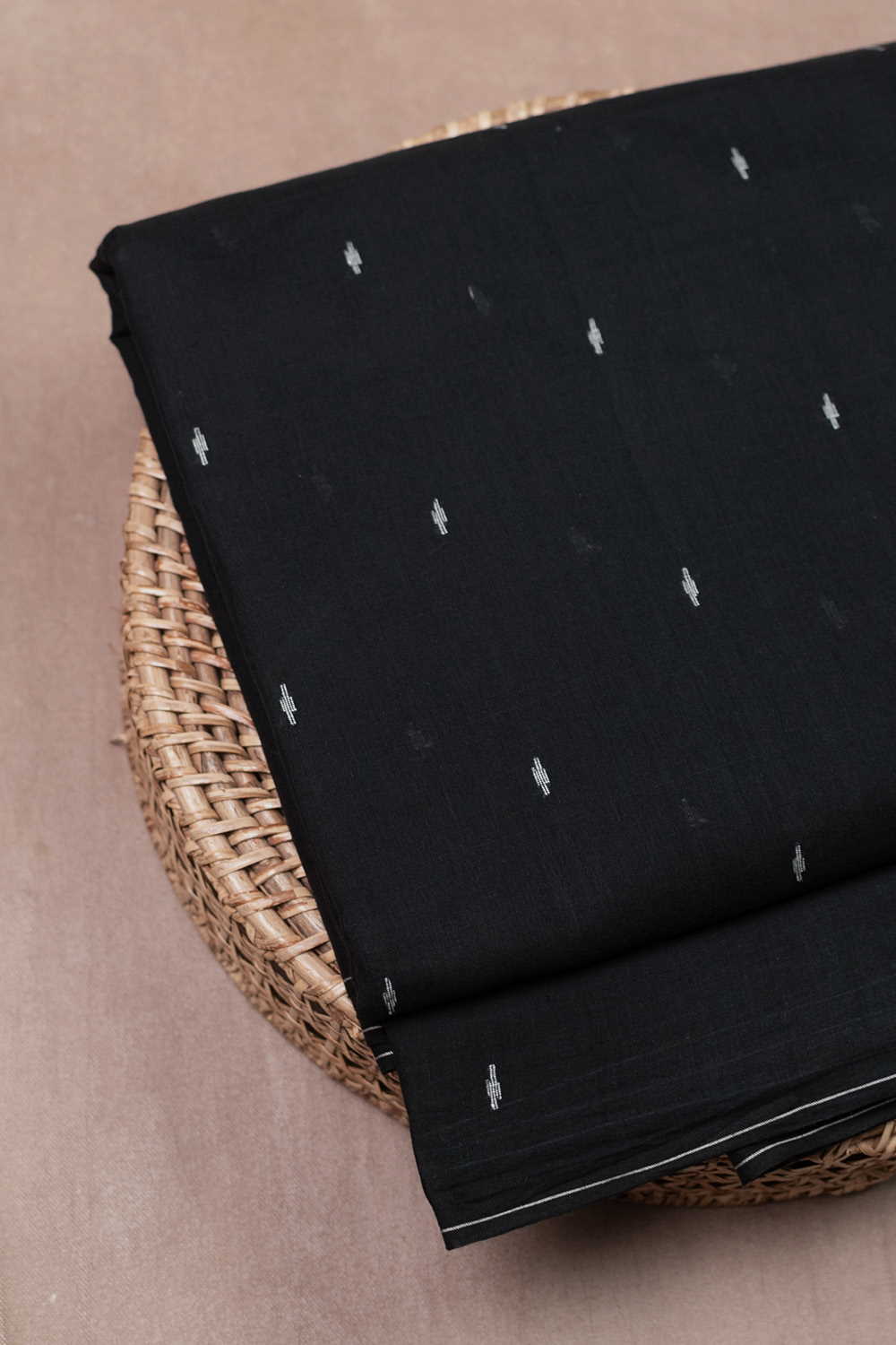 Black with Tiny Butta Jamdani Cotton Fabric