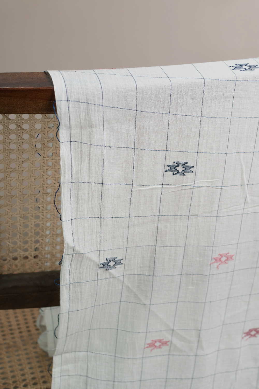 Daisy Cream Bordered Jamdani Cotton Fabric