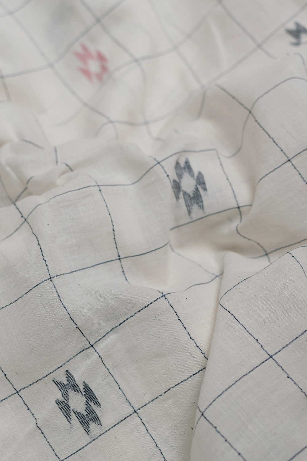 Daisy Cream Bordered Jamdani Cotton Fabric