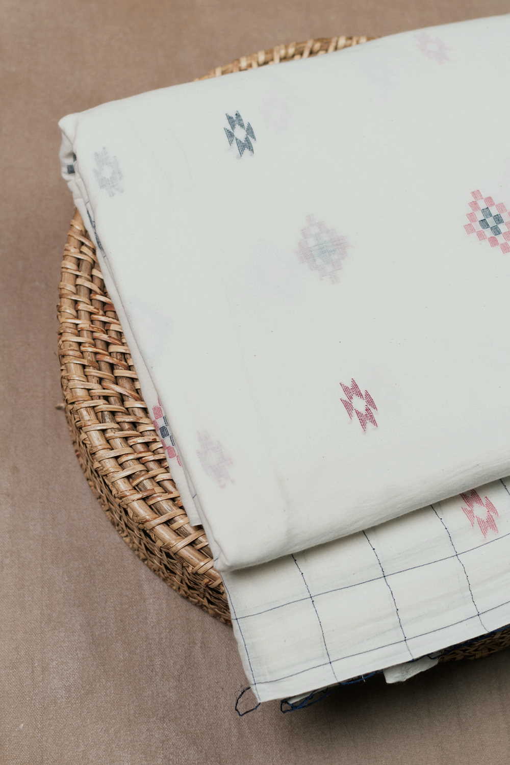 Daisy Cream Bordered Jamdani Cotton Fabric