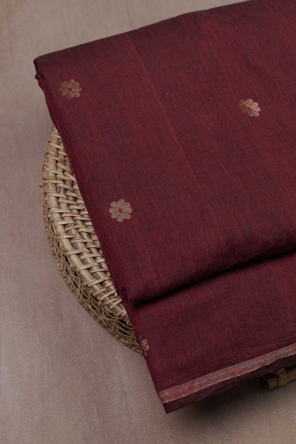 Burgundy Maroon with Zari Butti Jamdani Fabric