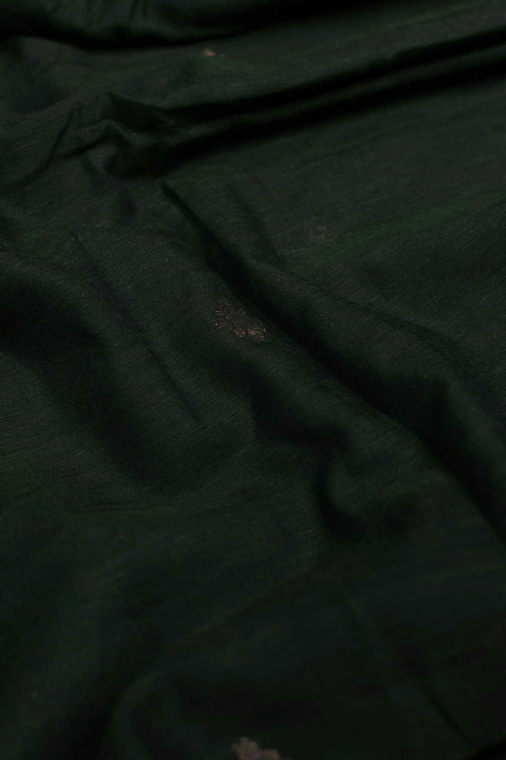 Dark Green with Zari Butta Jamdani Cotton Fabric