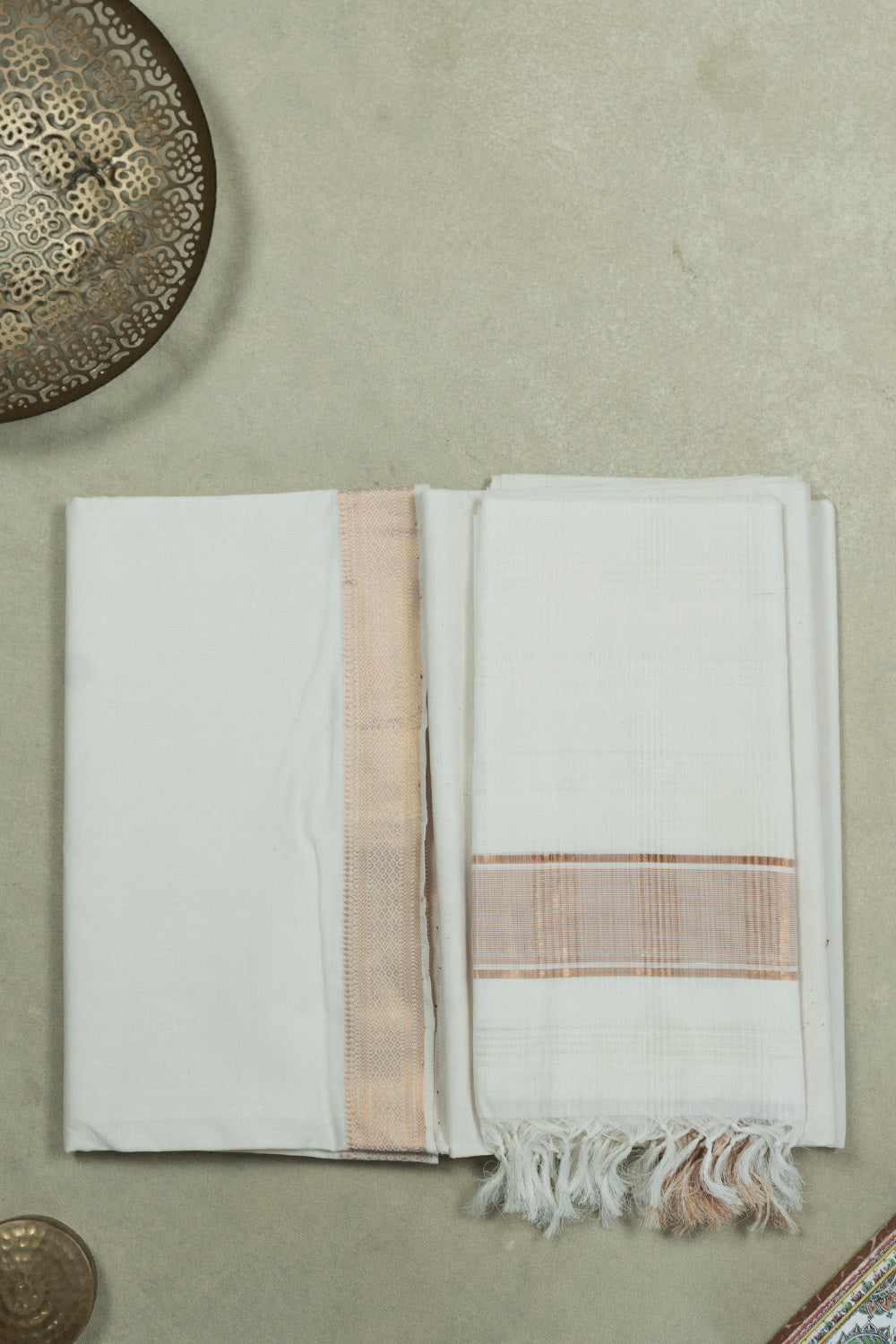 Creamy Off-White Mangalagiri Cotton Full Suit