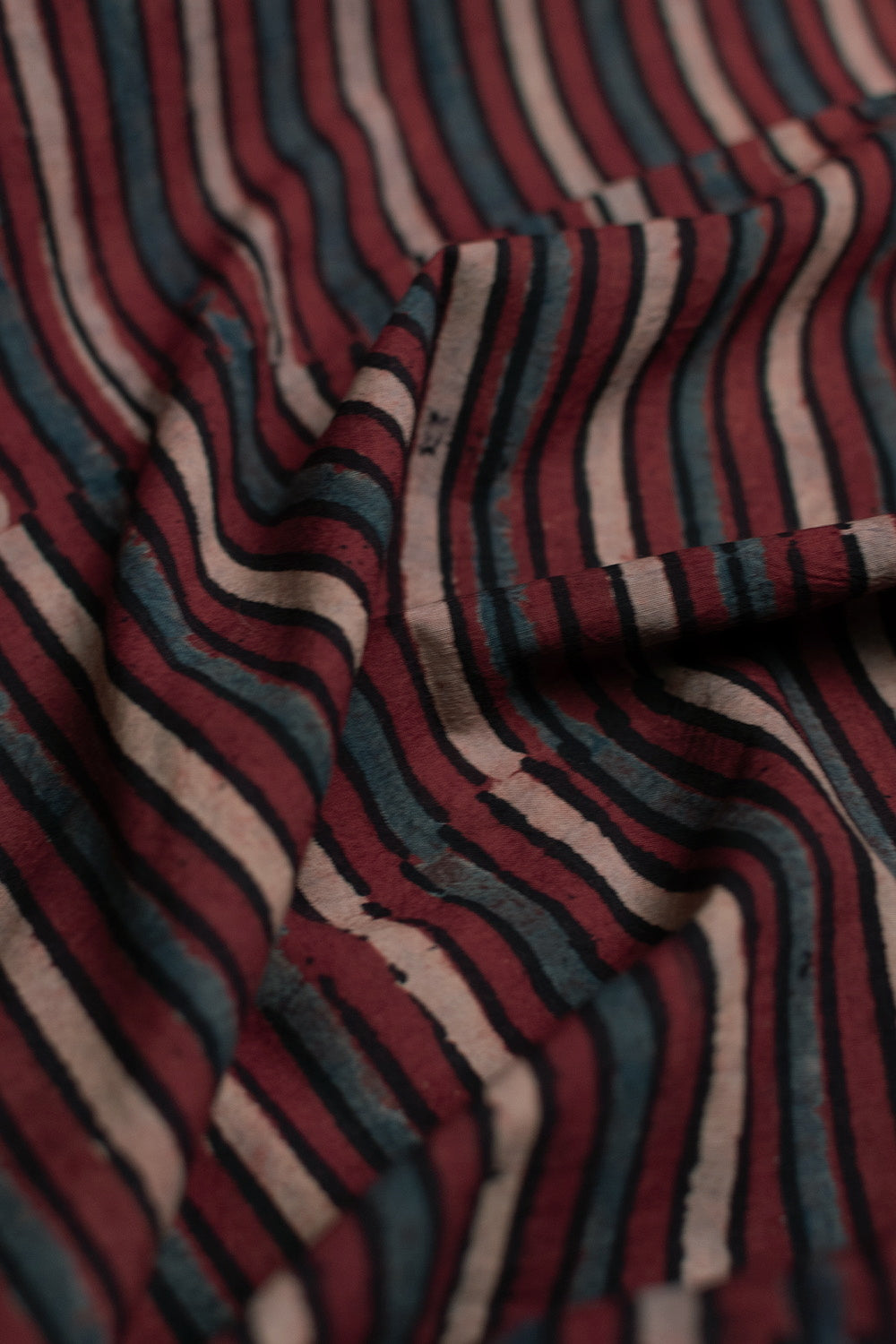 Maroon with Stripes Ajrak Cotton Fabric