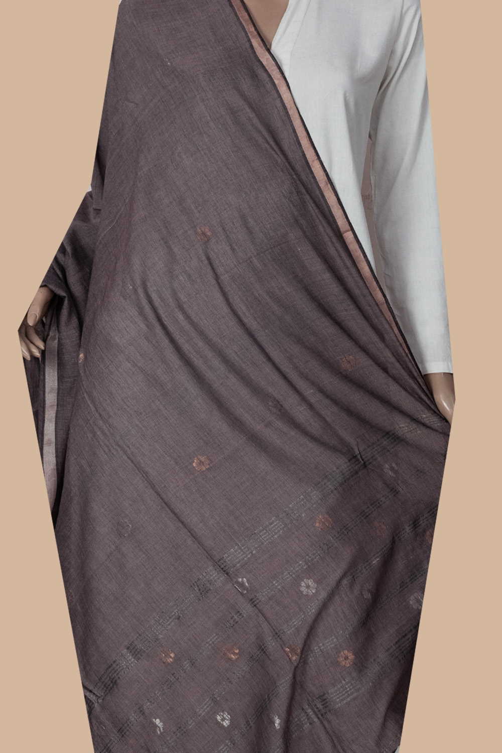 Mauve Purple with Zari Butta Jamdani Cotton Dupatta