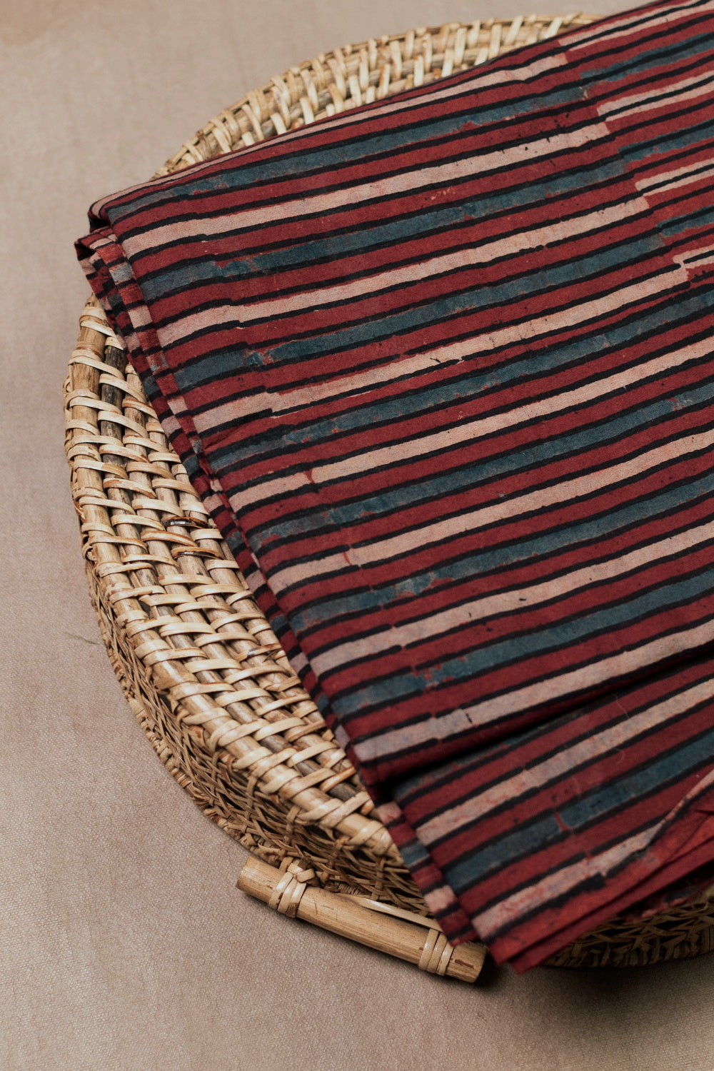 Maroon with Stripes Ajrak Cotton Fabric