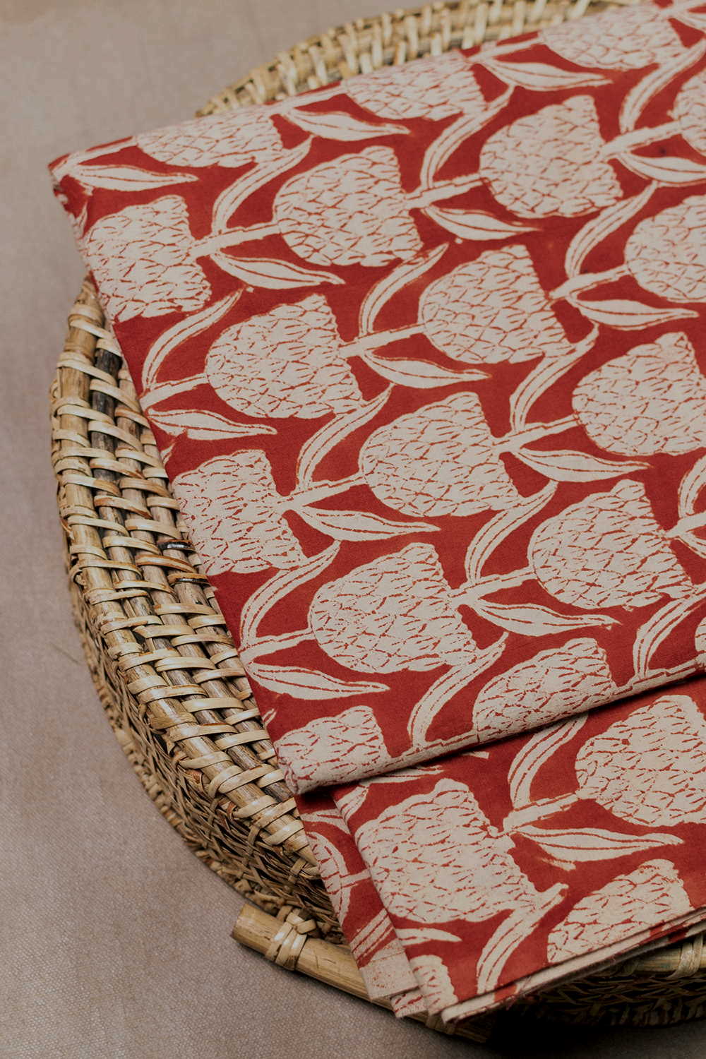 Rust Tulip Bagru Cotton Fabric - 1m