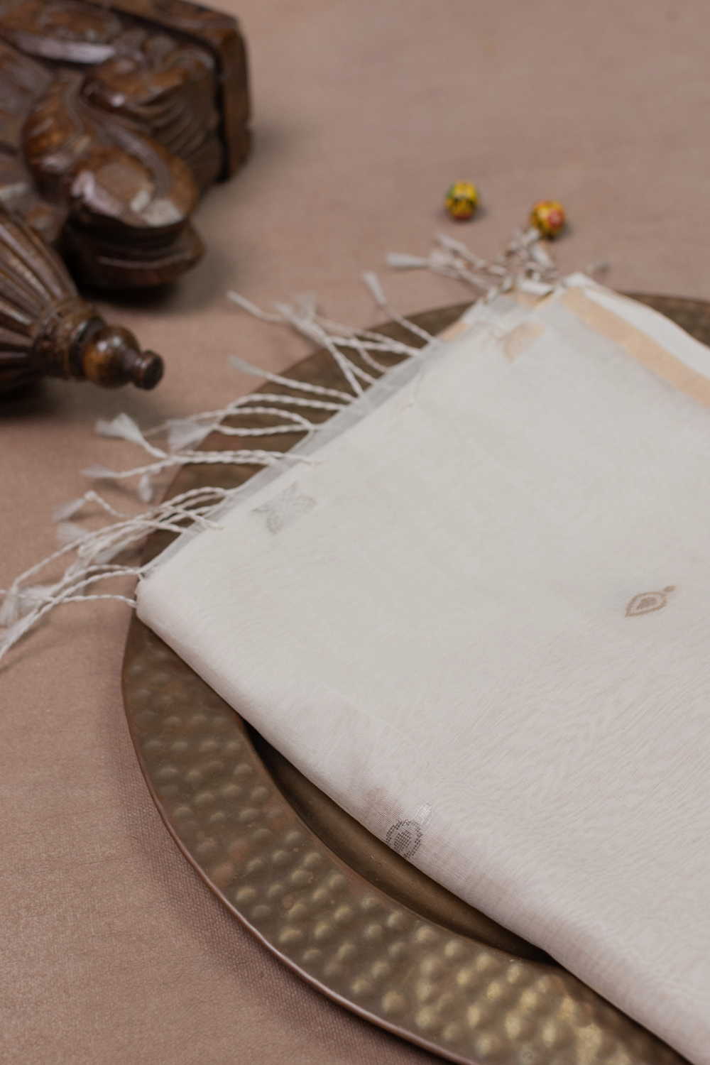 Gold Zari Butta on Cream Chanderi Silk Cotton Dupatta