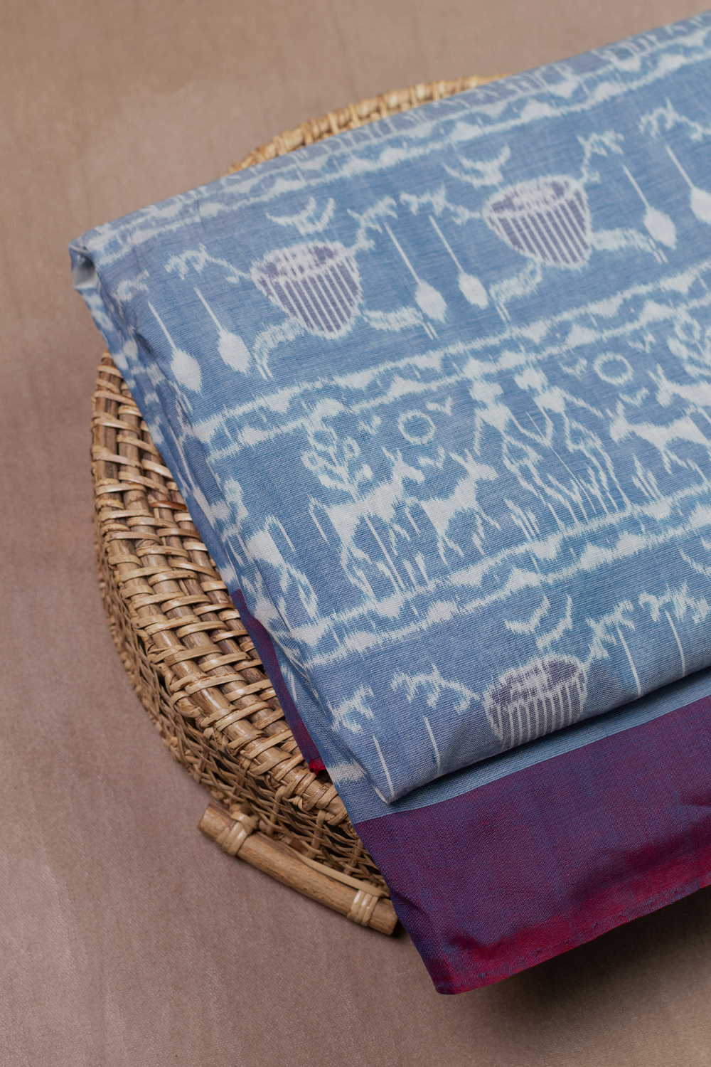 Light Blue Orissa Ikat Cotton Fabric
