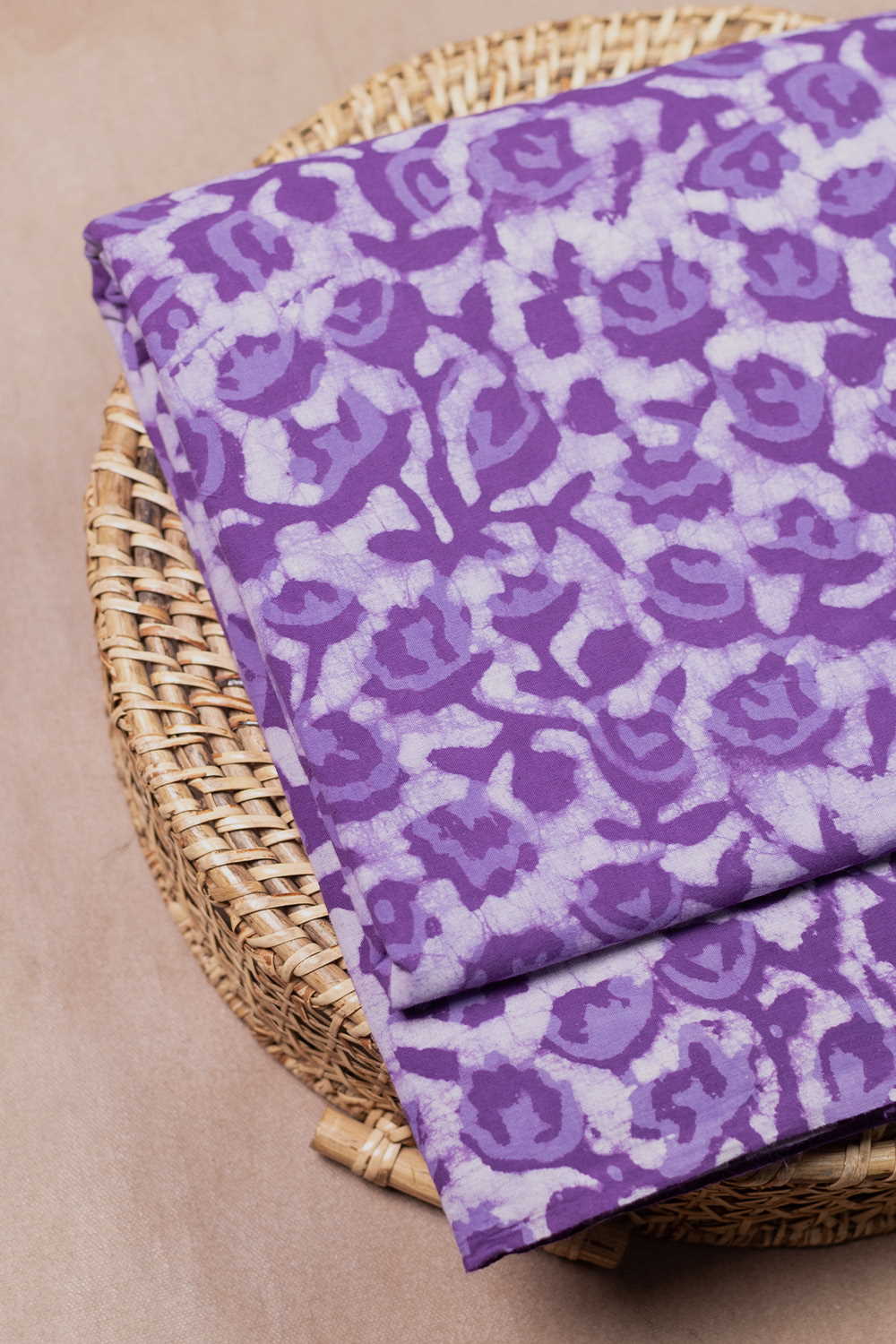 Vintage Floral - Purple Block Printed Cotton Fabric - 1.3m