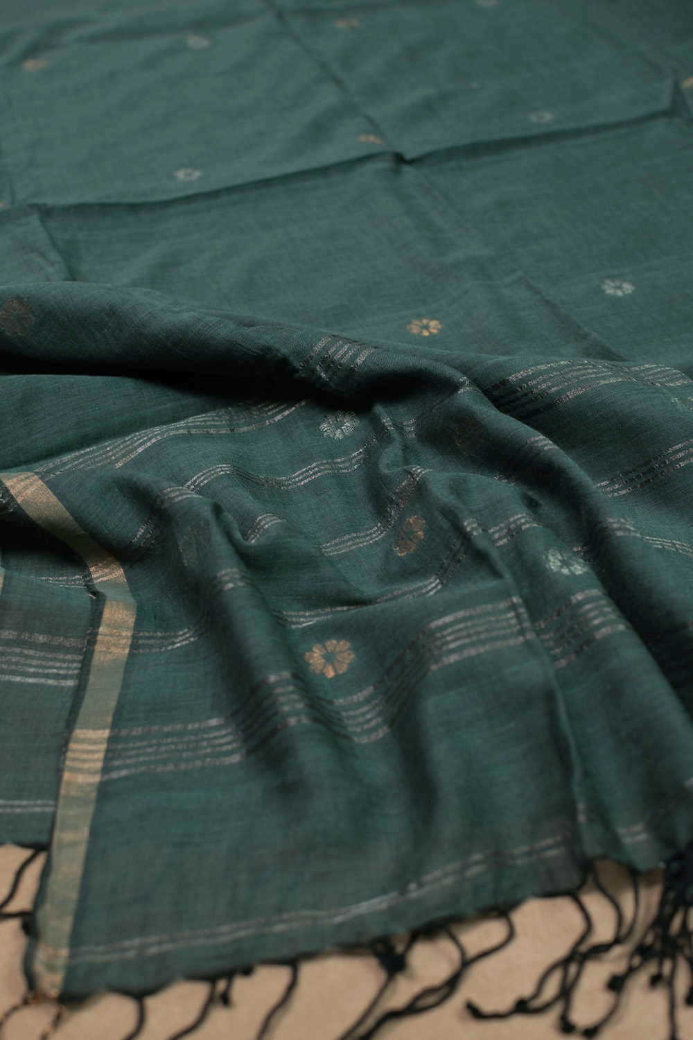 Greenish Grey Jamdani Cotton Dupatta