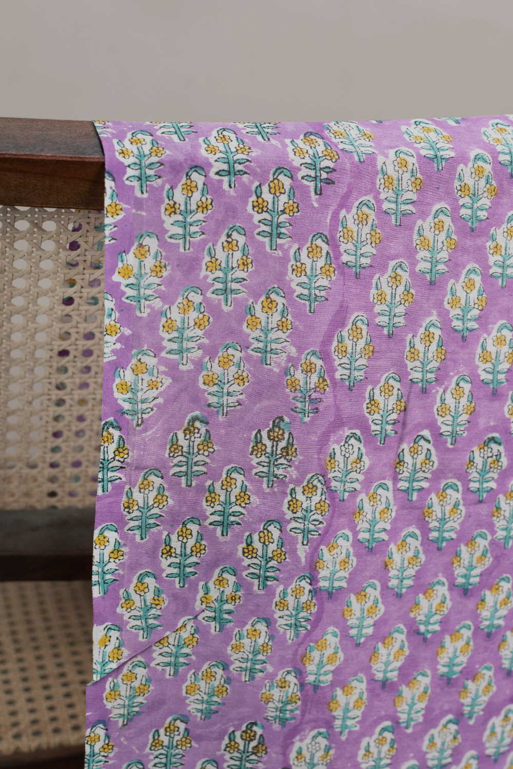 Lavender Pink Block Printed Silk Cotton Fabric