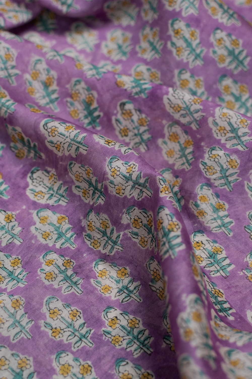 Lavender Pink Block Printed Silk Cotton Fabric