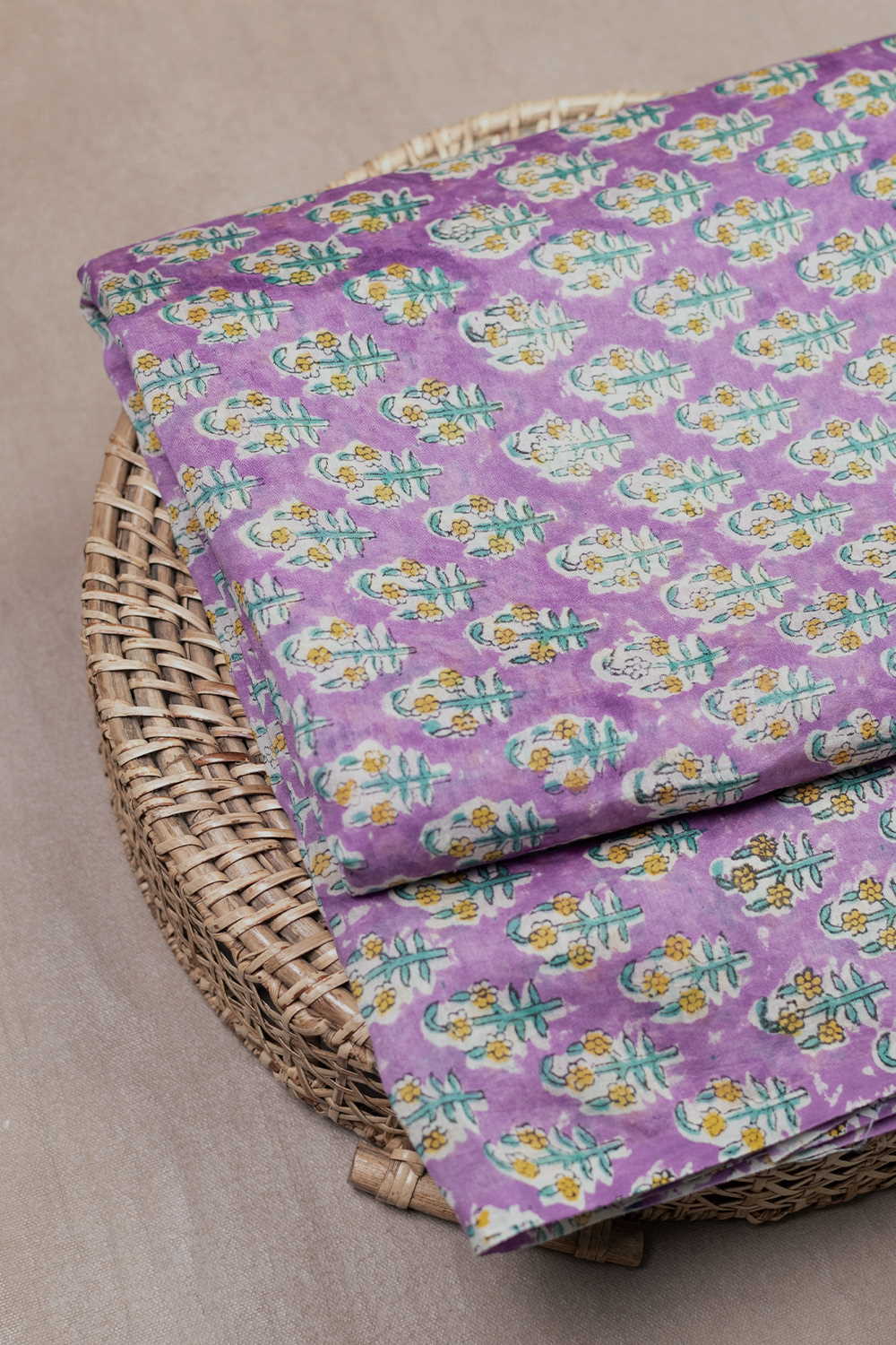 Lavender Pink Block Printed Silk Cotton Fabric
