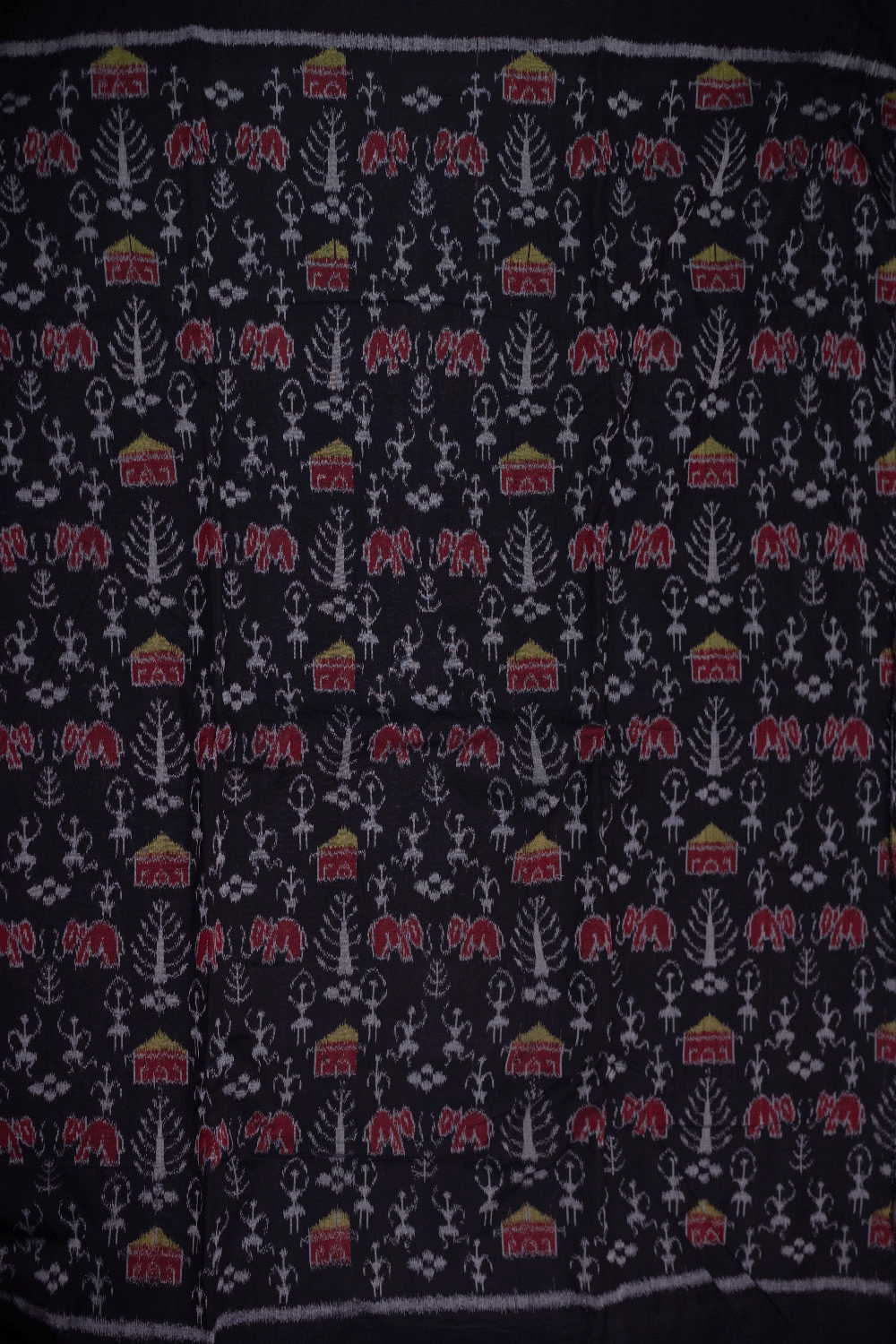 Black Orissa Ikat Cotton Fabric