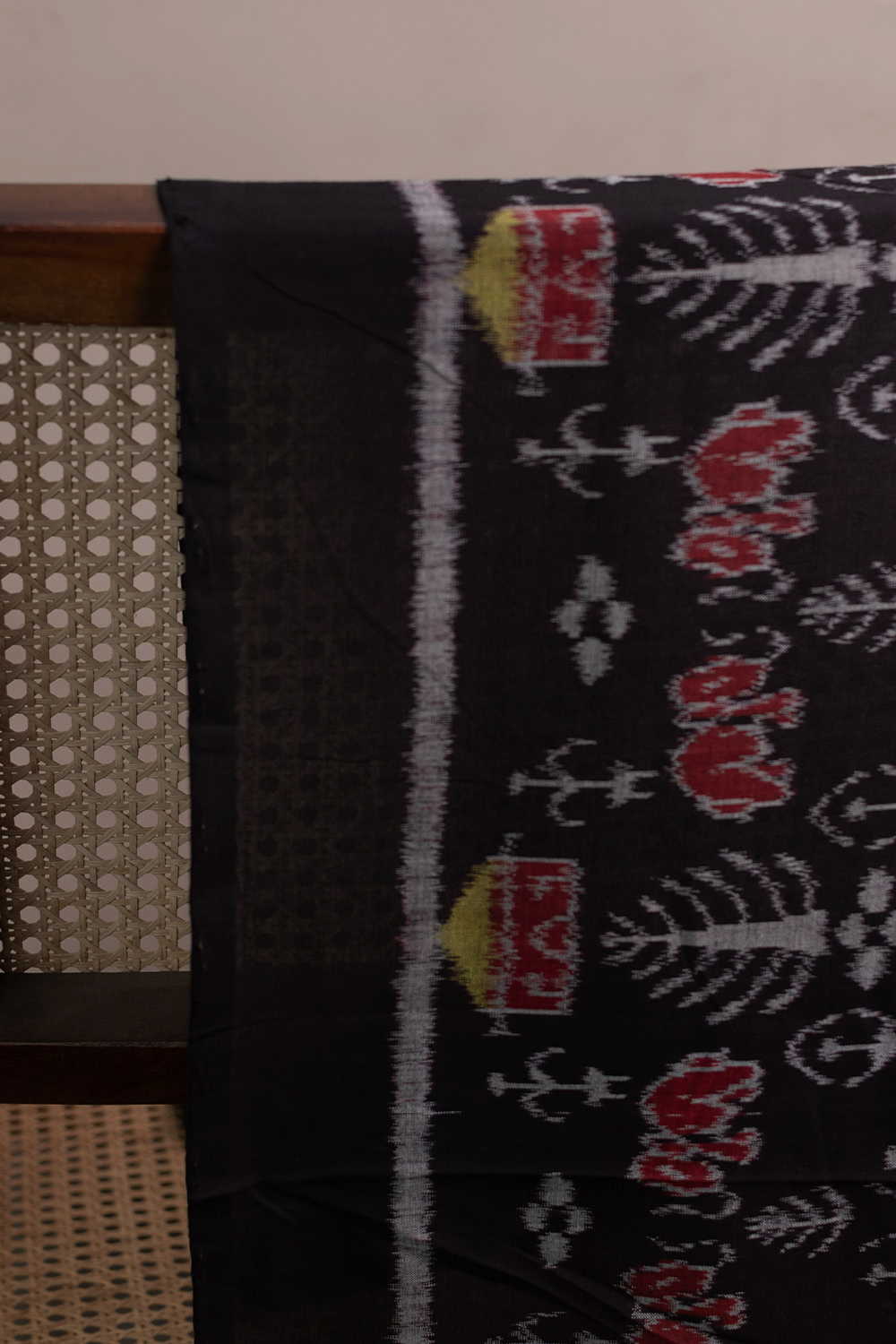 Black Orissa Ikat Cotton Fabric