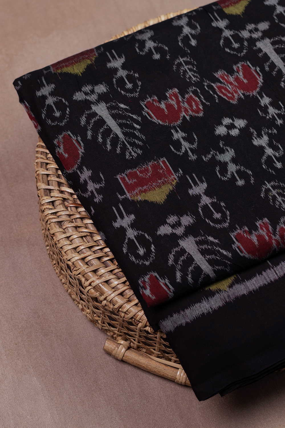 Black Orissa Ikat Cotton Fabric