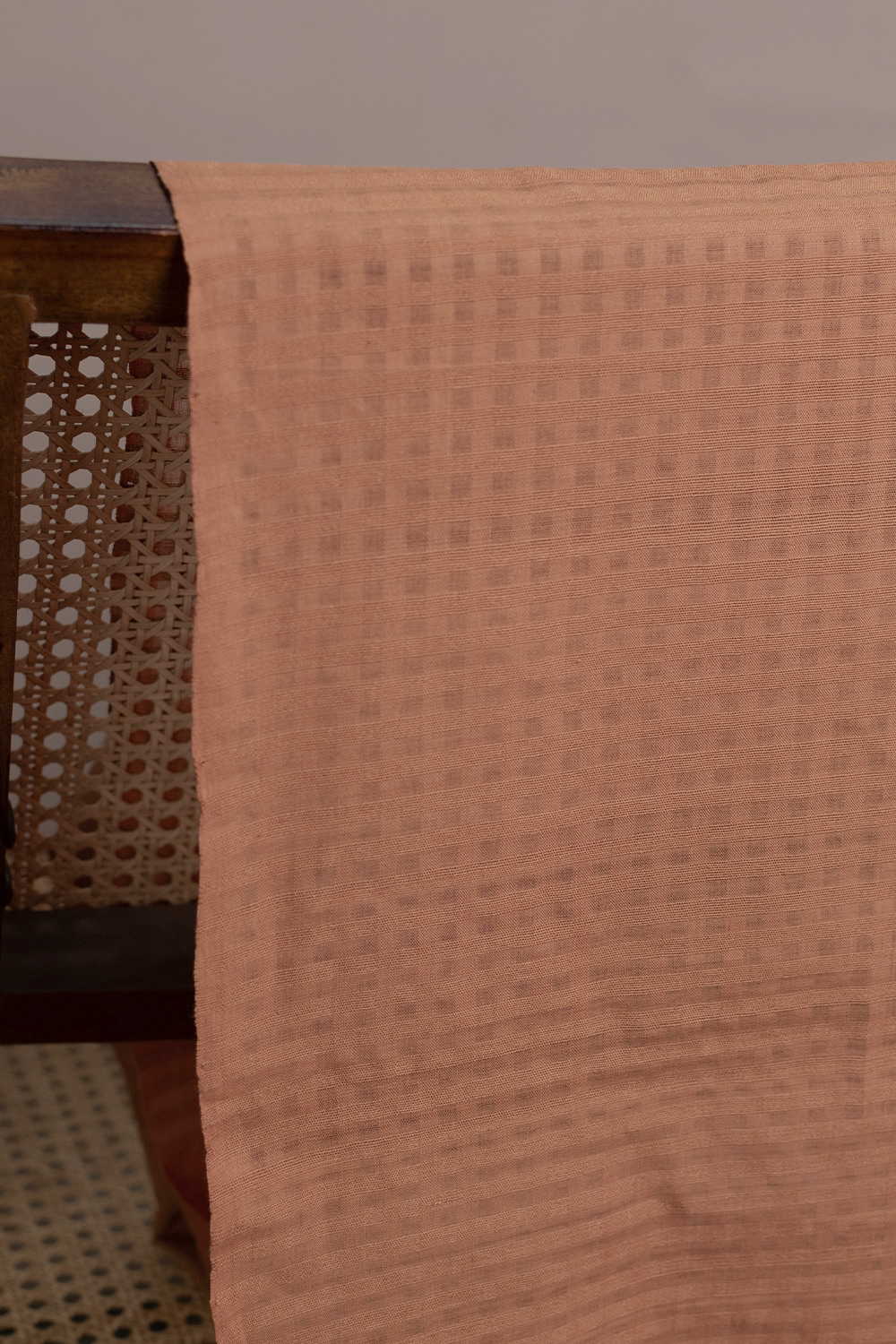 Deep Beige Mangalagiri Boddu Checks Cotton Fabric