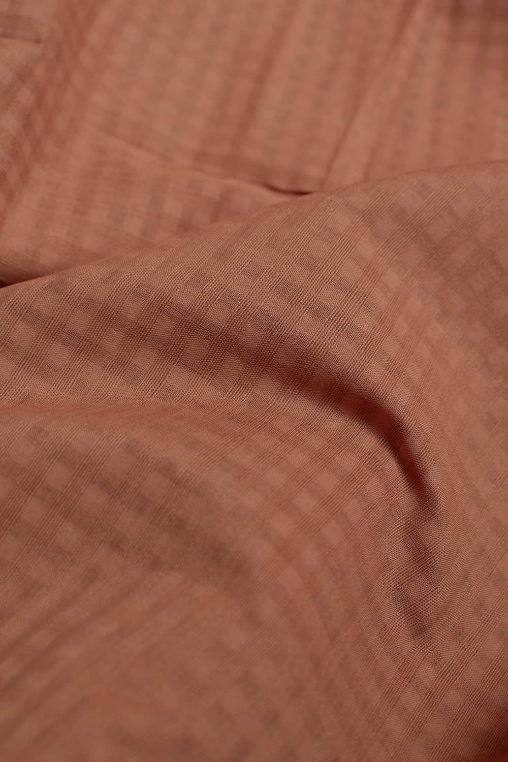 Deep Beige Mangalagiri Boddu Checks Cotton Fabric