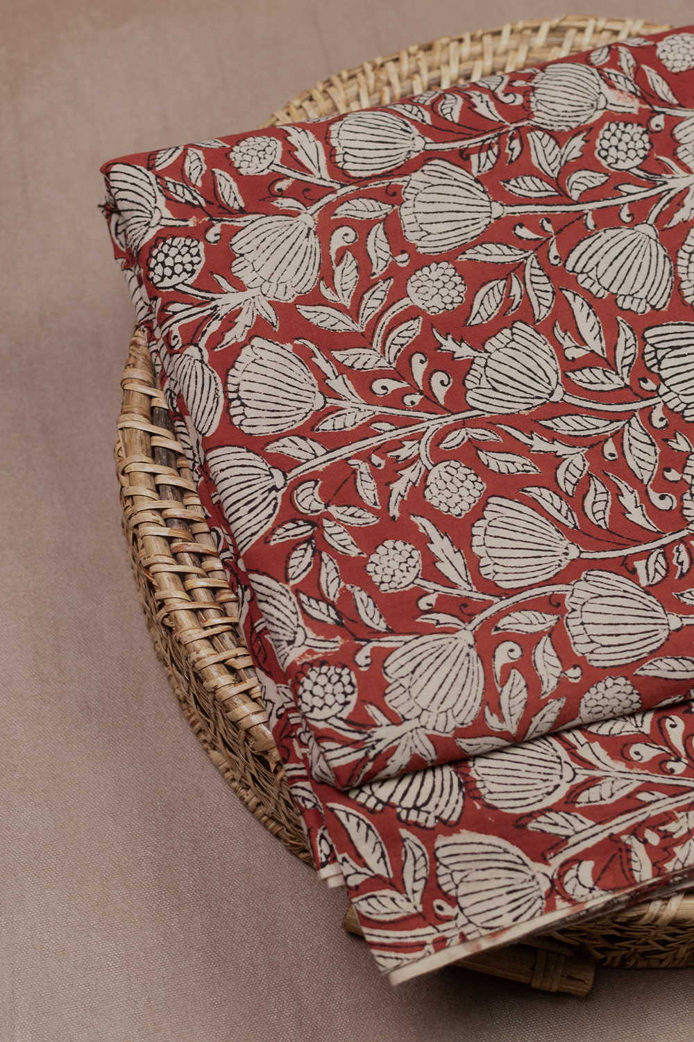 Ditzy Floral - Maroon Bagru Cotton Fabric