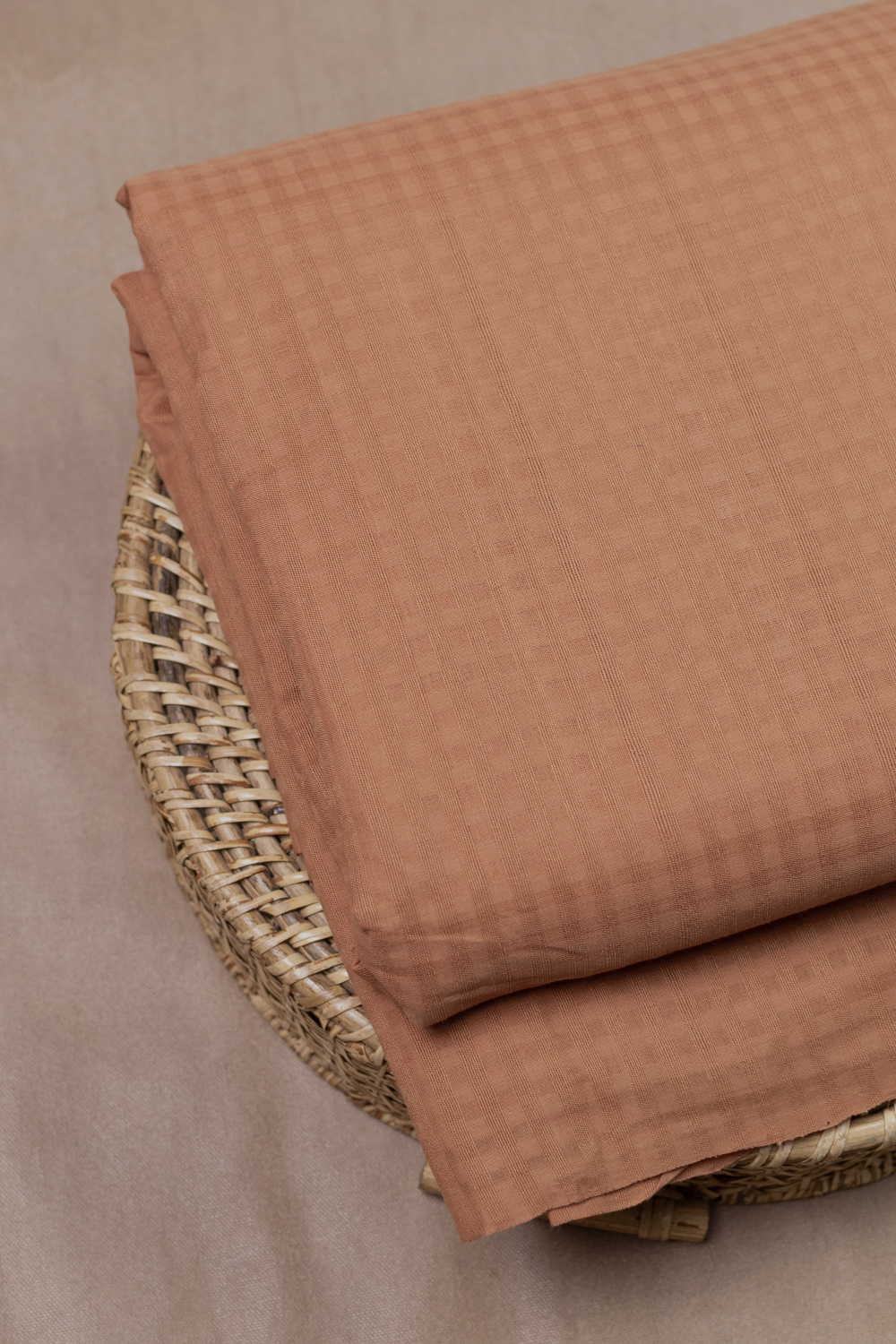 Deep Beige Mangalagiri Boddu Checks Cotton Fabric