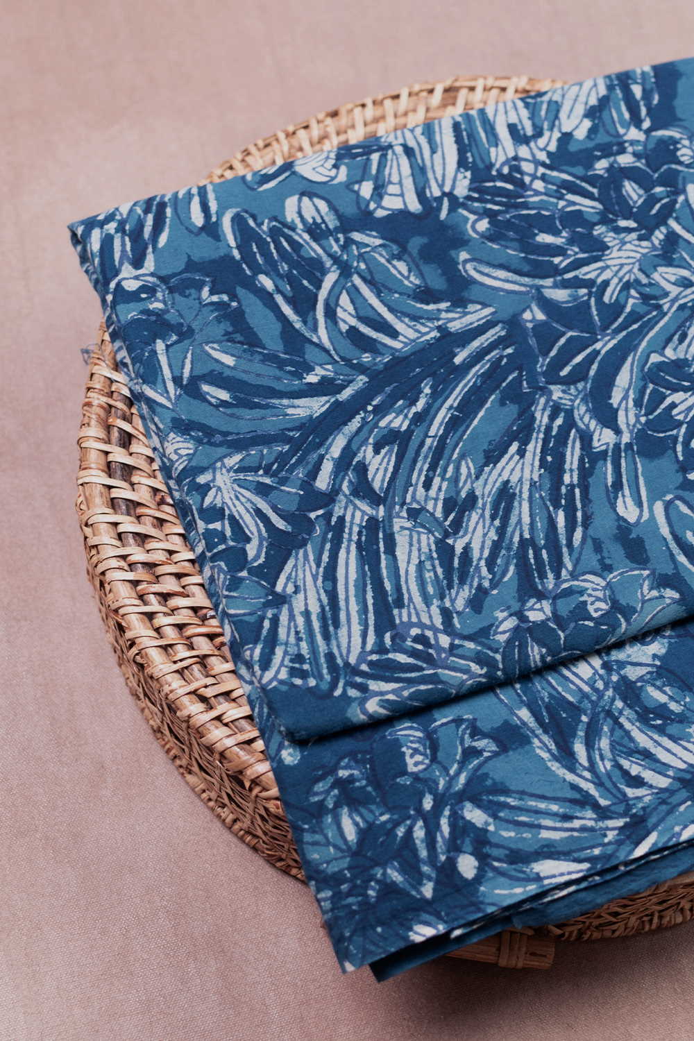 Indigo Botanical Dabu Cotton Fabric