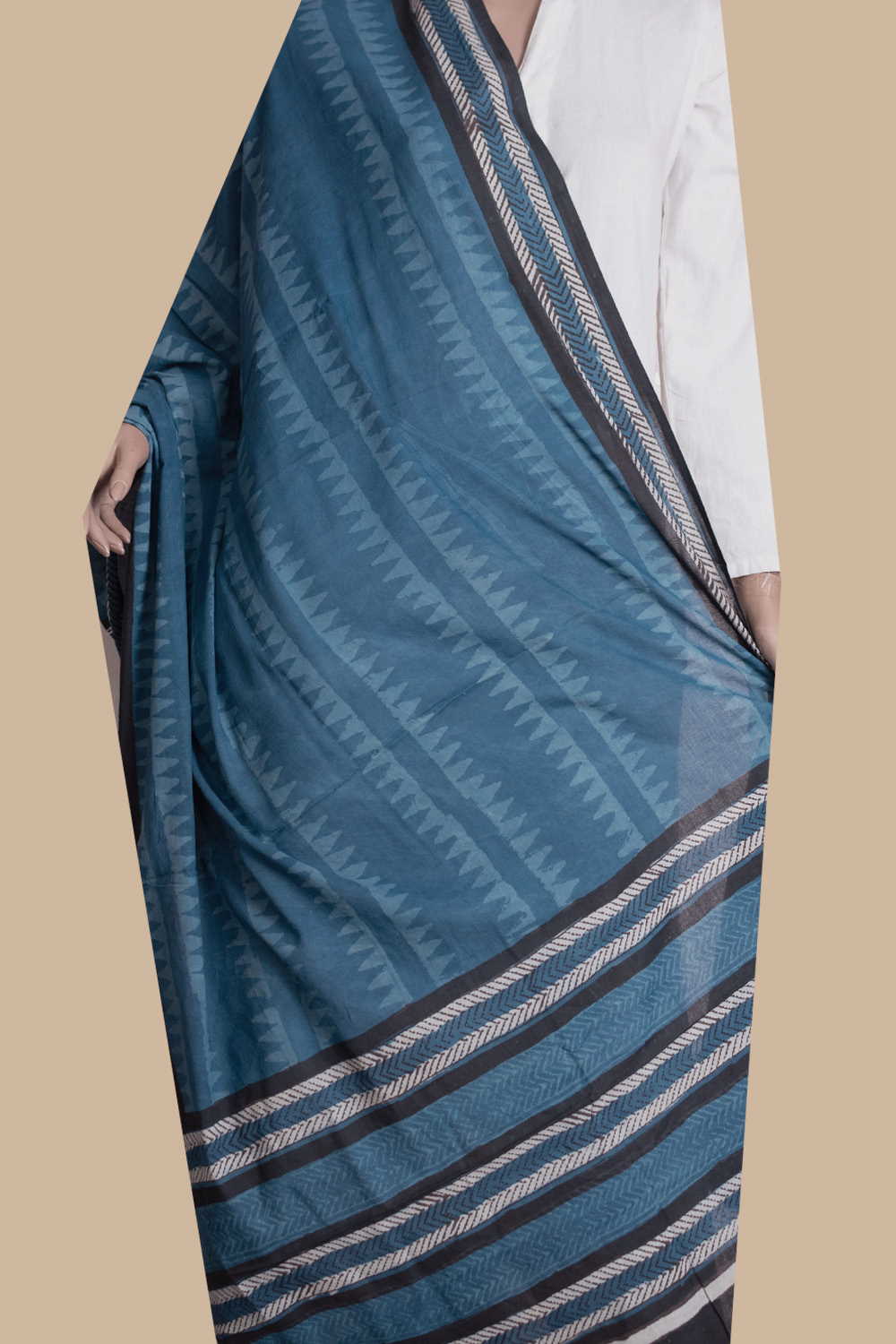 Indigo Block Printed Mul Cotton Dupatta