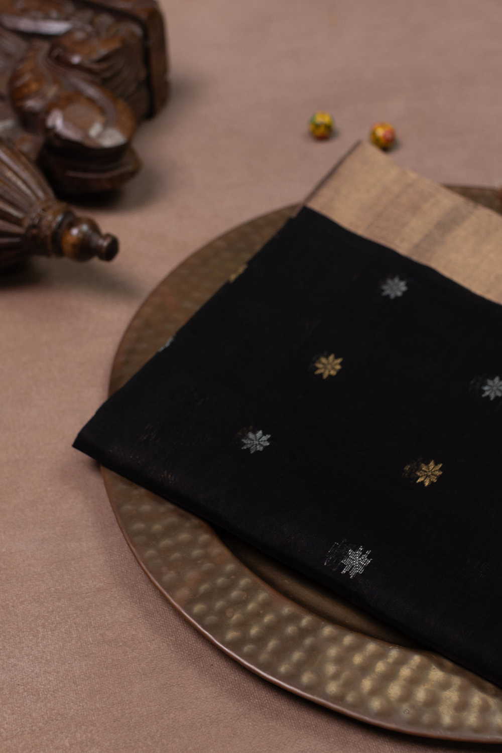 Star Buttis on Balck Chanderi Silk Cotton Dupatta