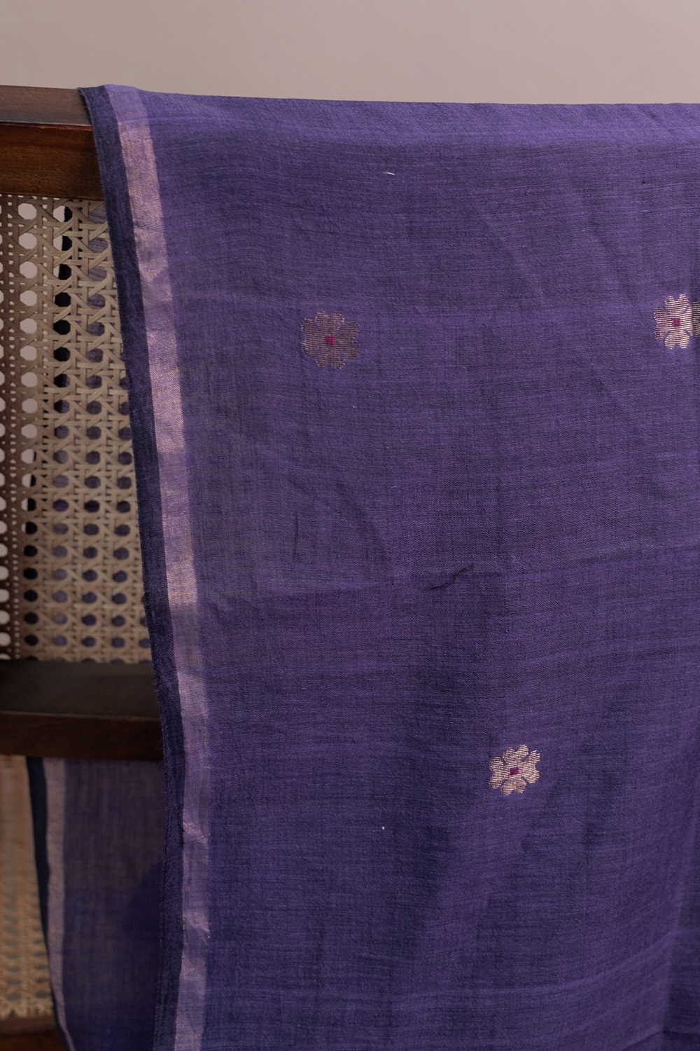 Zari Butta on Purple Jamdani Cotton Fabric