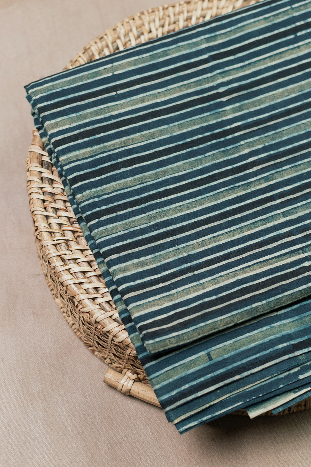 Striped Indigo Ajrak Cotton Fabric