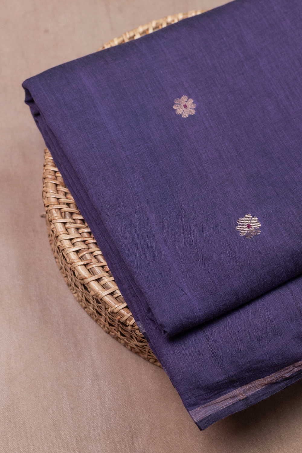 Zari Butta on Purple Jamdani Cotton Fabric