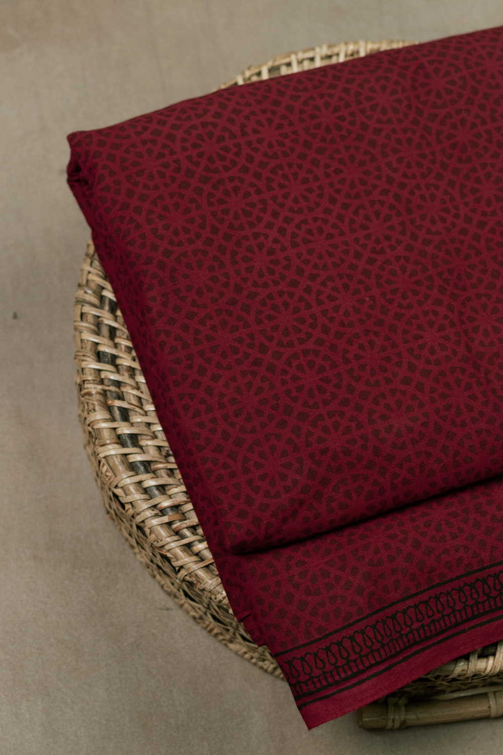 Maroon with Circle Patterns Bagh Cotton Fabric- 0.5M
