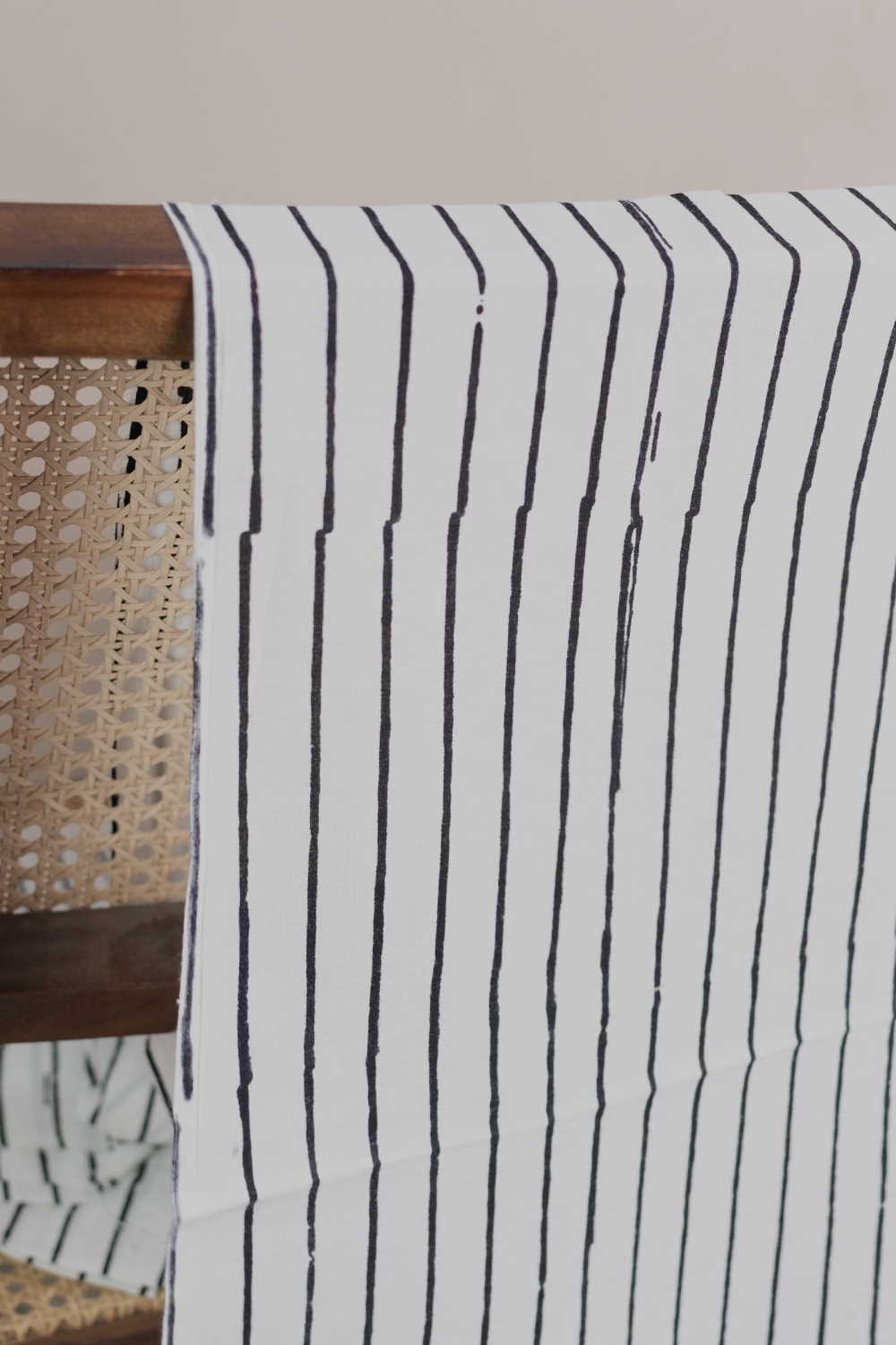 Black Lines on Cream Bagru Cotton Fabric