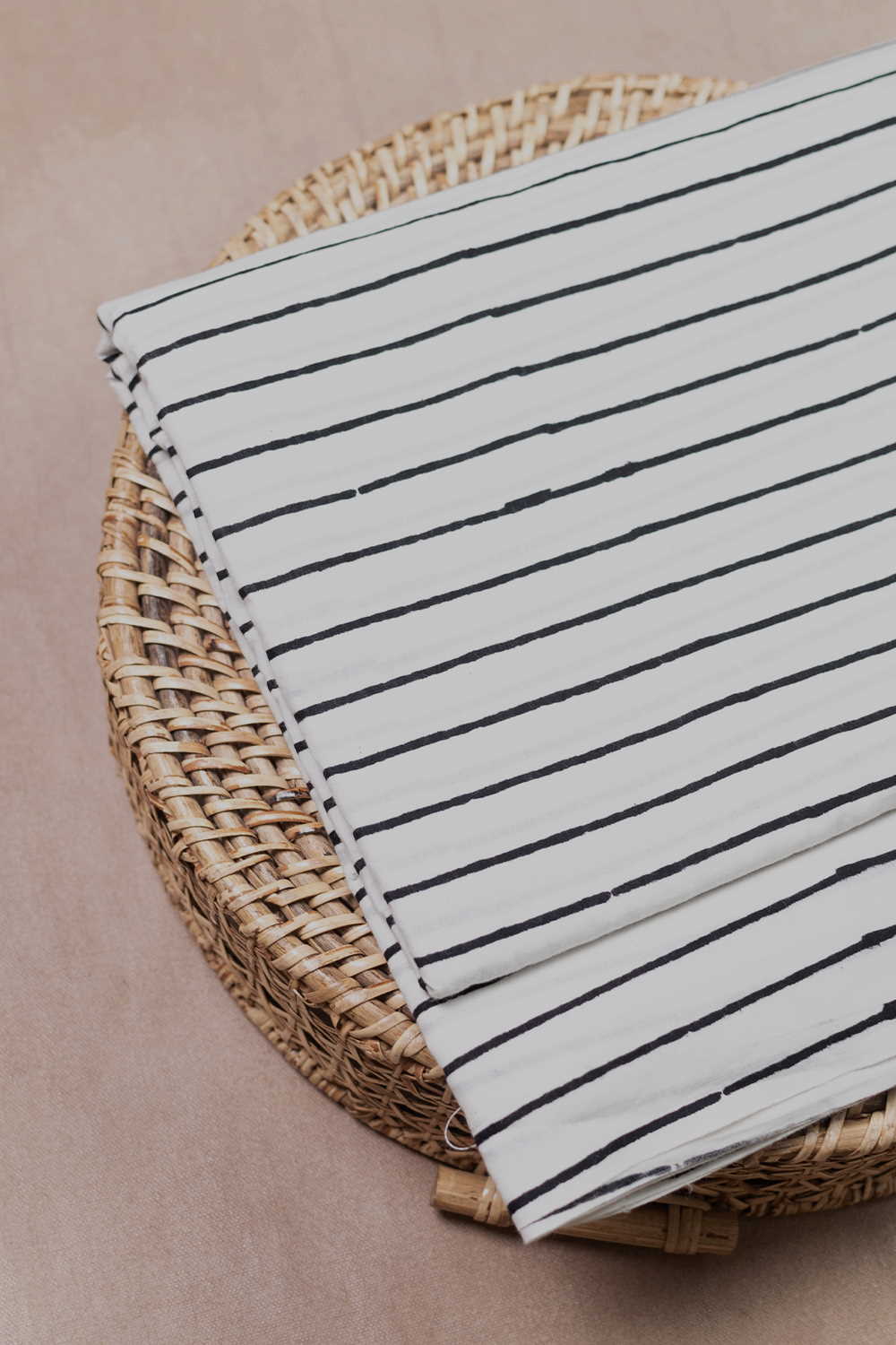 Black Lines on Cream Bagru Cotton Fabric-2 M