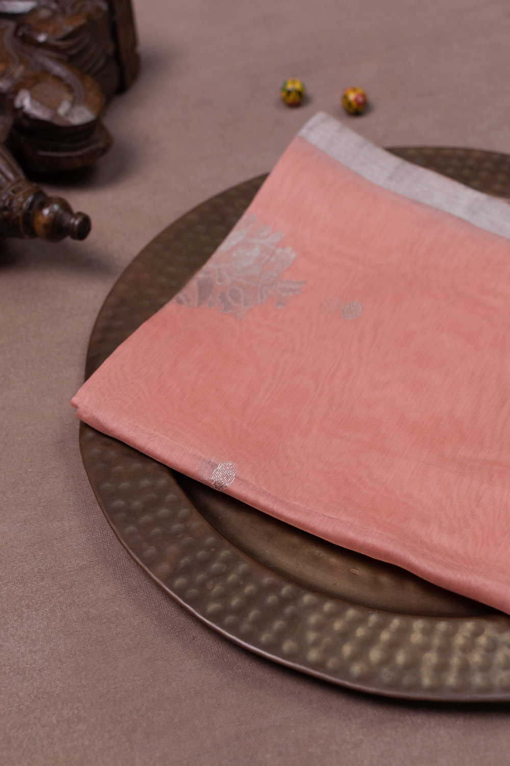 Dark Peach Handwoven Chanderi Dupatta