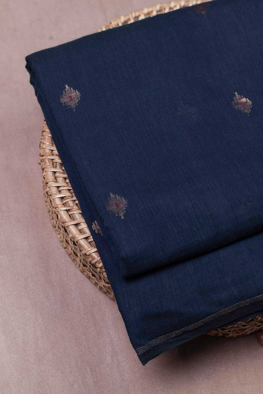 Gold Zari Butti Jamdani Cotton Fabric