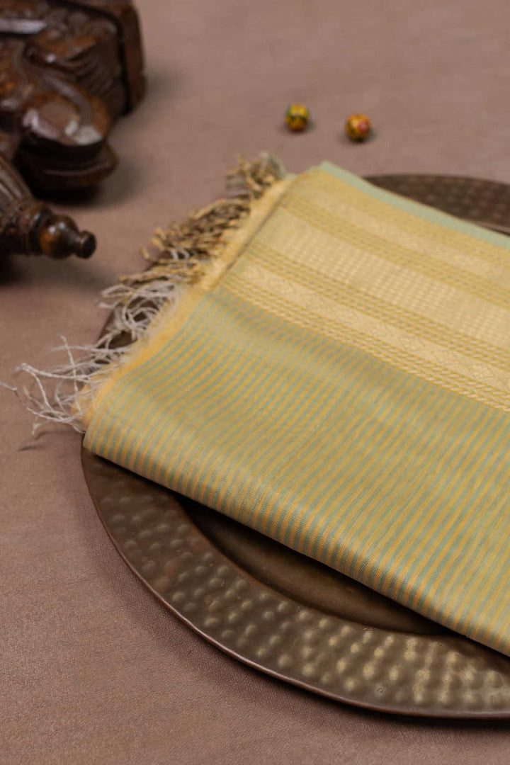 Green Stripe on Yellow Handwoven Maheshwari Dupatta