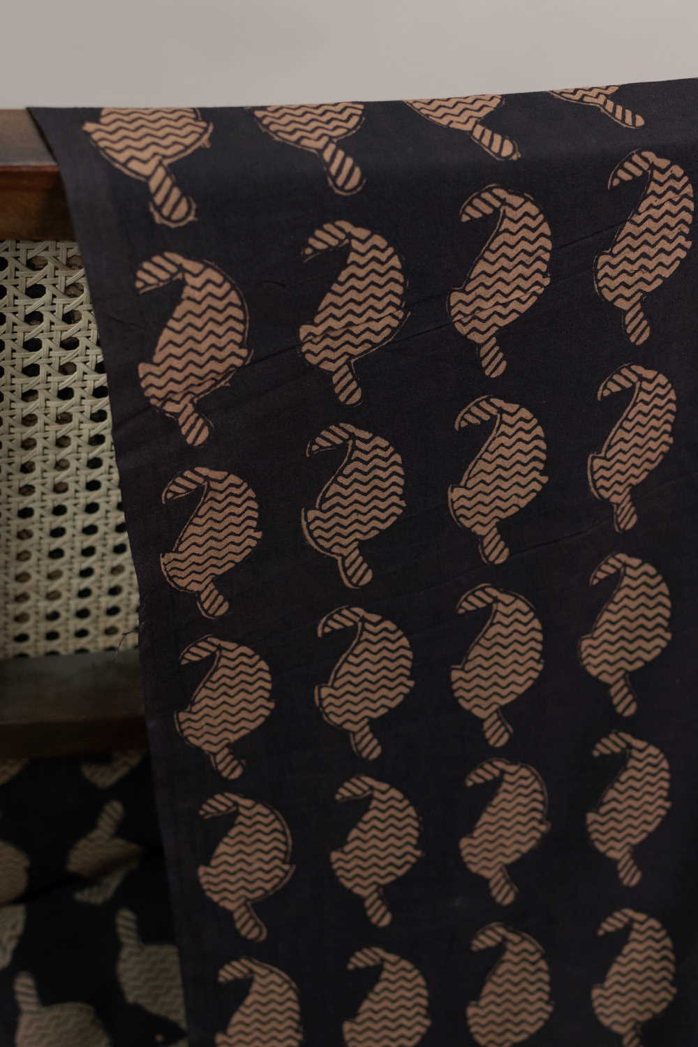 Paisley Butta on Black Bagh Cotton Fabric - 0.5M