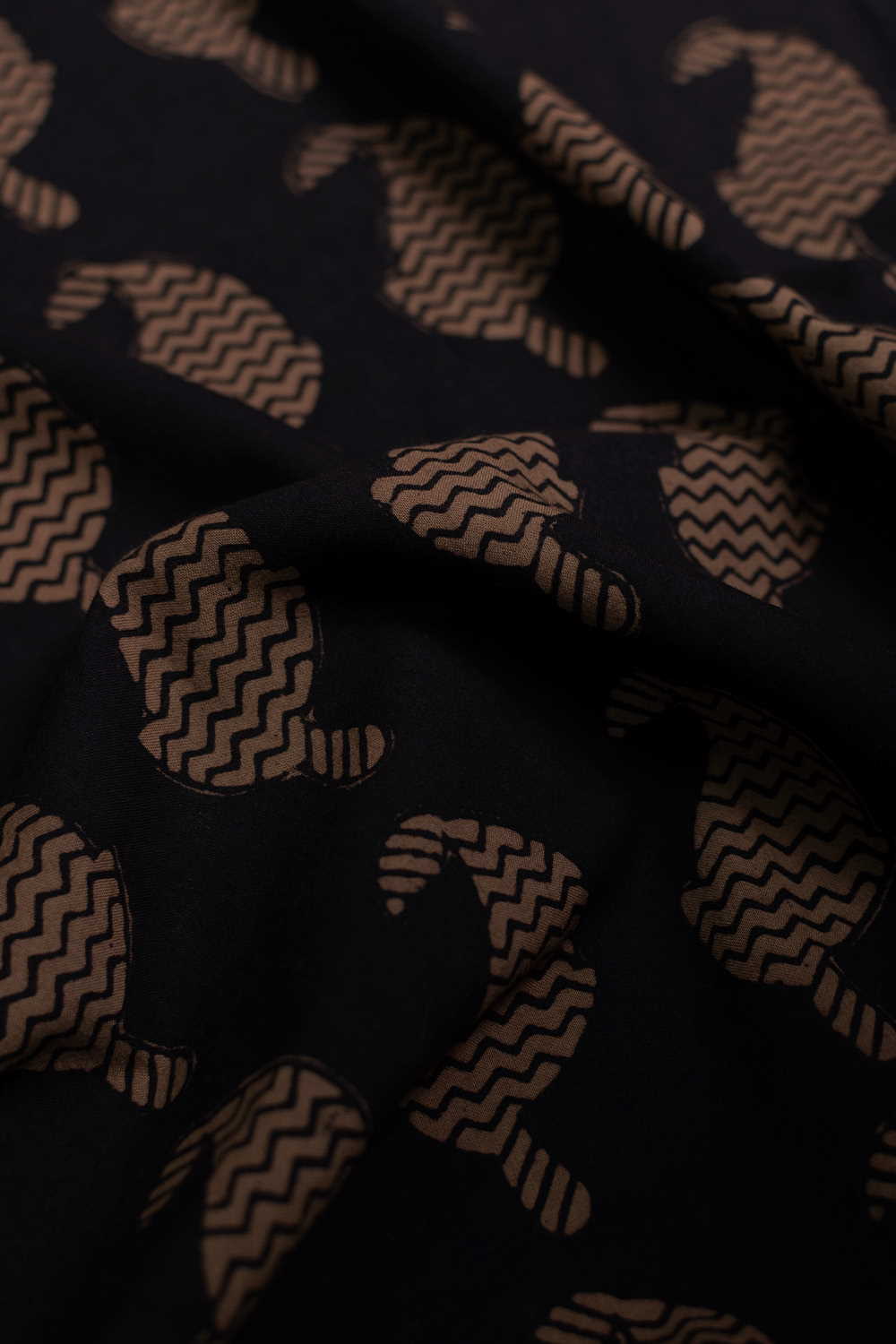 Paisley Butta on Black Bagh Cotton Fabric - 0.5M