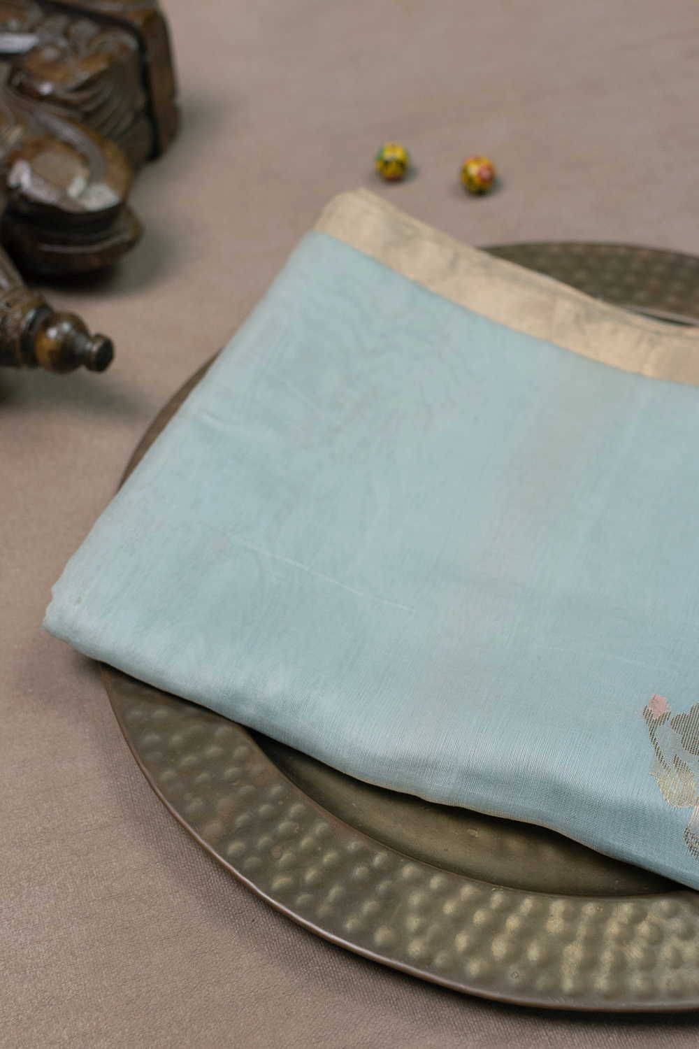 Light Blue with Big Floral Motif Silk Cotton Chanderi Dupatta