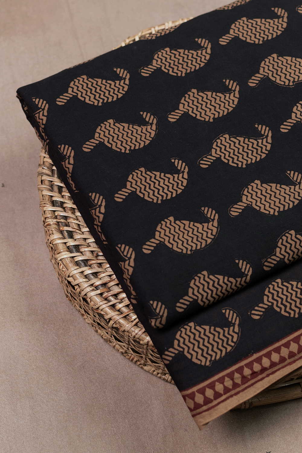 Paisley Butta on Black Bagh Cotton Fabric - 0.5M