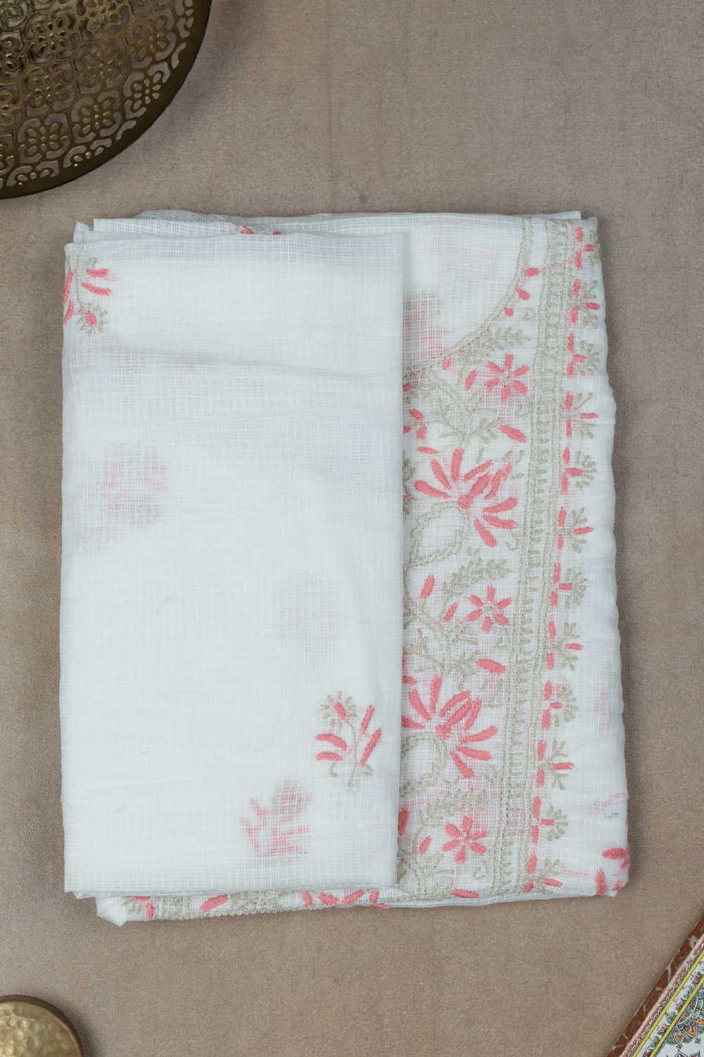 Snow Cream Chikankari Kota Cotton Top & Dupatta