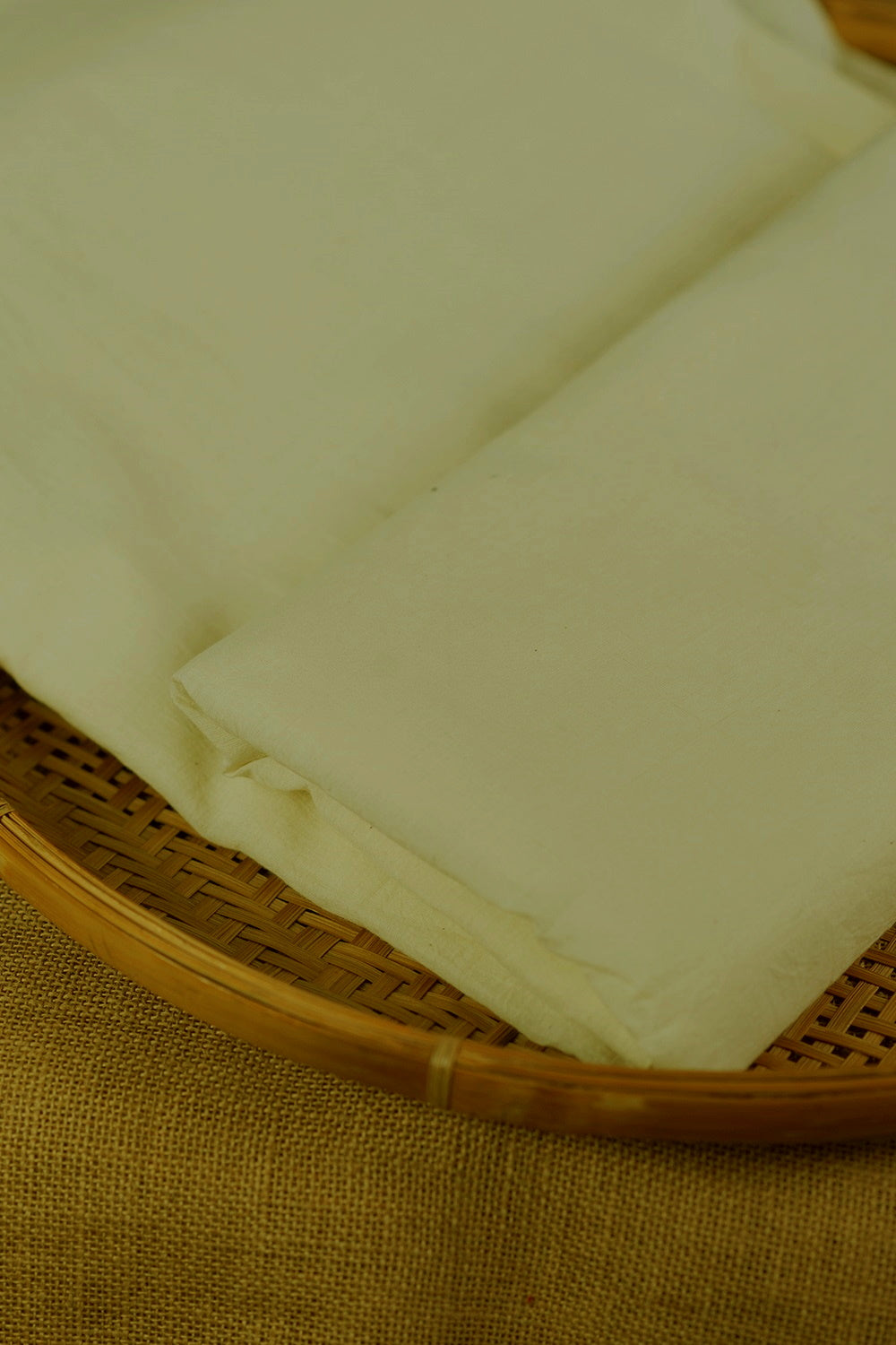 Plain Cream Beige Bengal Handwoven Cotton Fabric - 1.8m