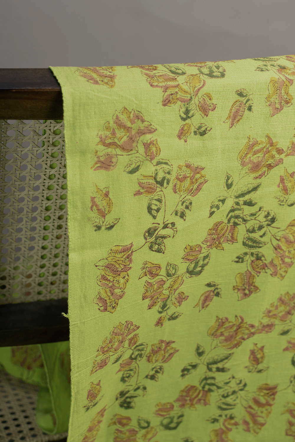 Green Block Printed Mangalagiri Cotton Fabric