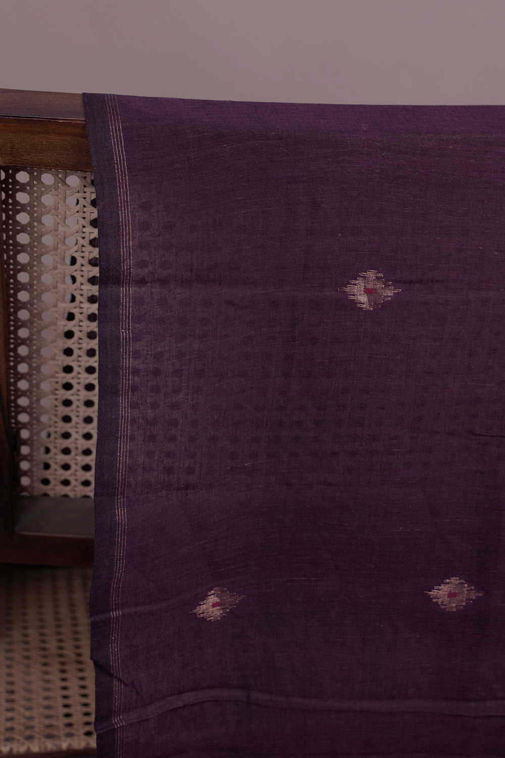 Zari Butta on Purple Jamdani Cotton Fabric