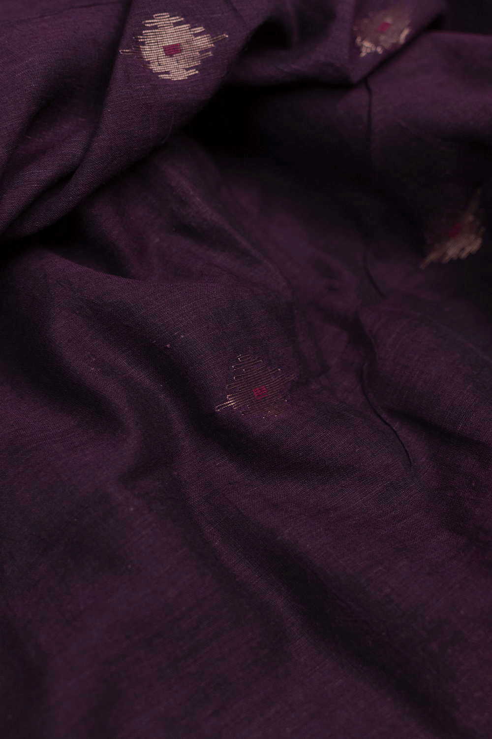 Zari Butta on Purple Jamdani Cotton Fabric